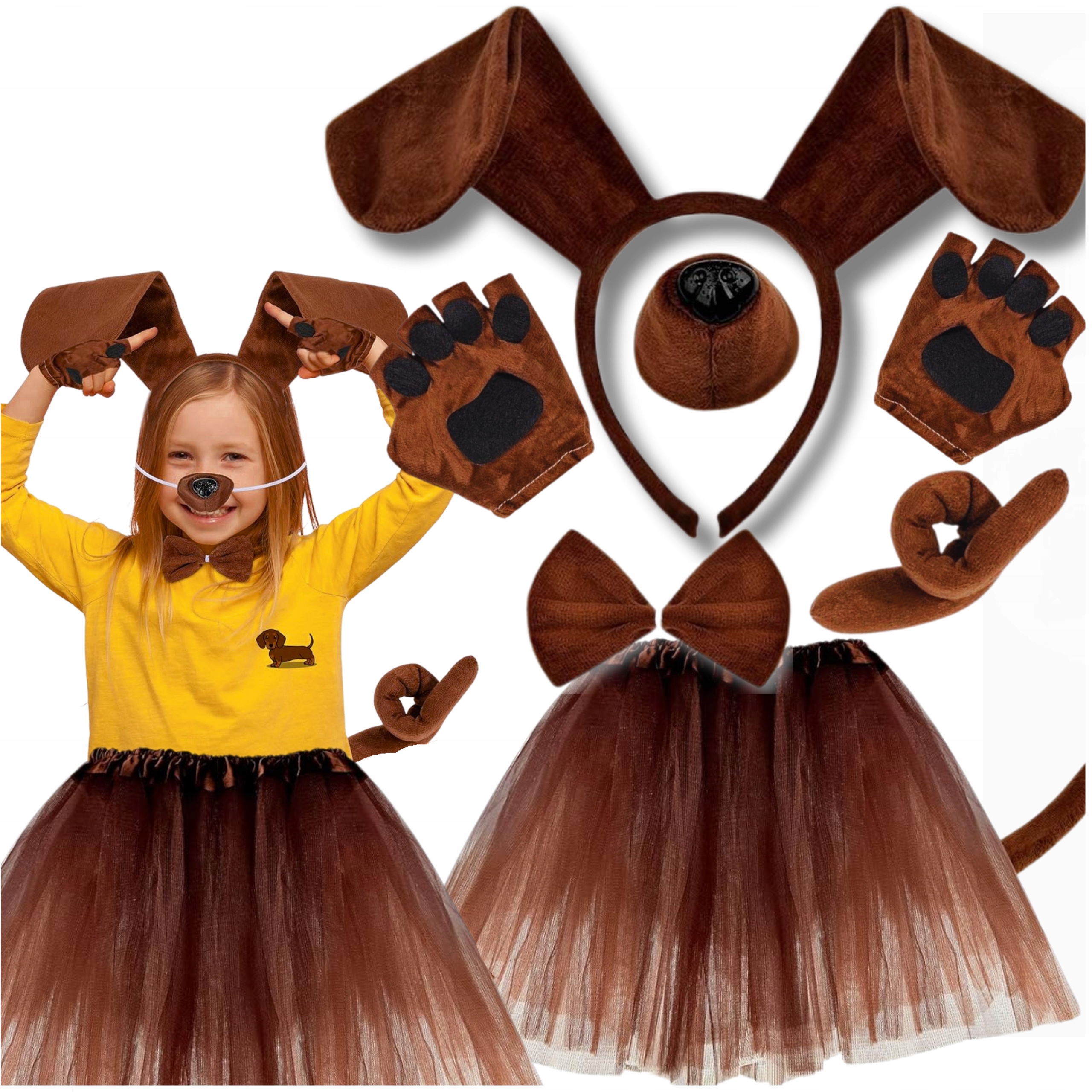 STRÓJ PIESKA KOSTIUM PIESEK PIES OPASKA ŁAPKI NOSEK SPÓDNICZKA ZESTAW 6w1