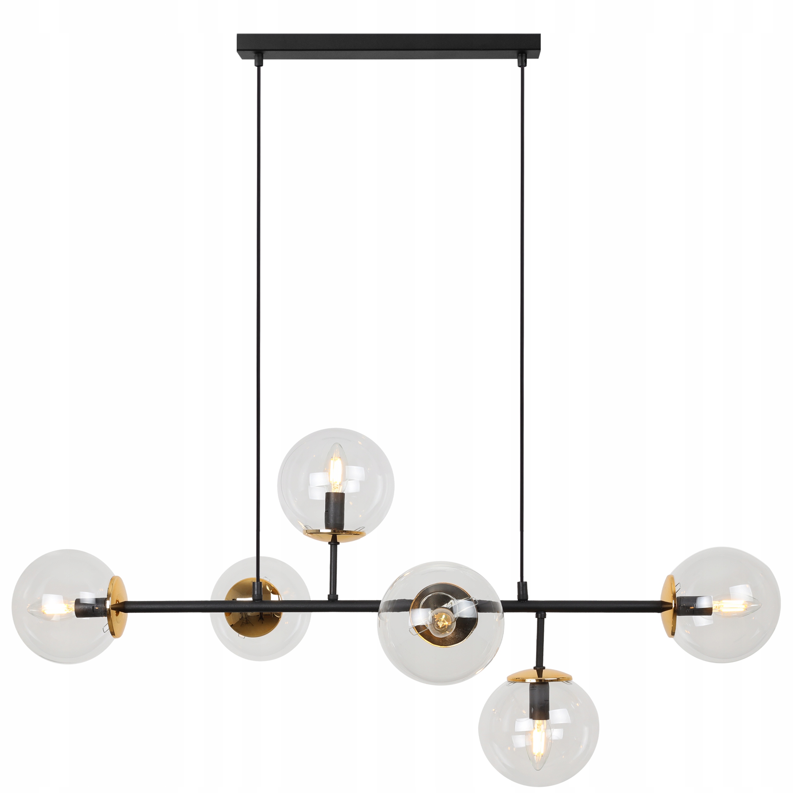 Závesná Stropná Lampa Luster Bezfarebné Sklenené Tienidlá Čierno-zlatá Loft