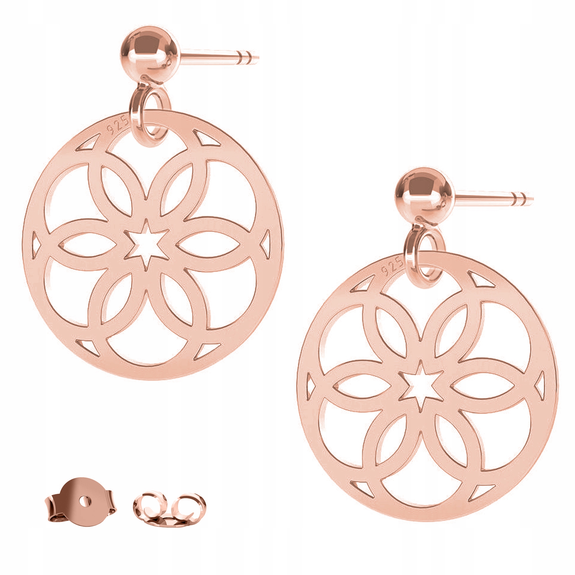Náušnice Růžice Prolamované růžové zlato 925