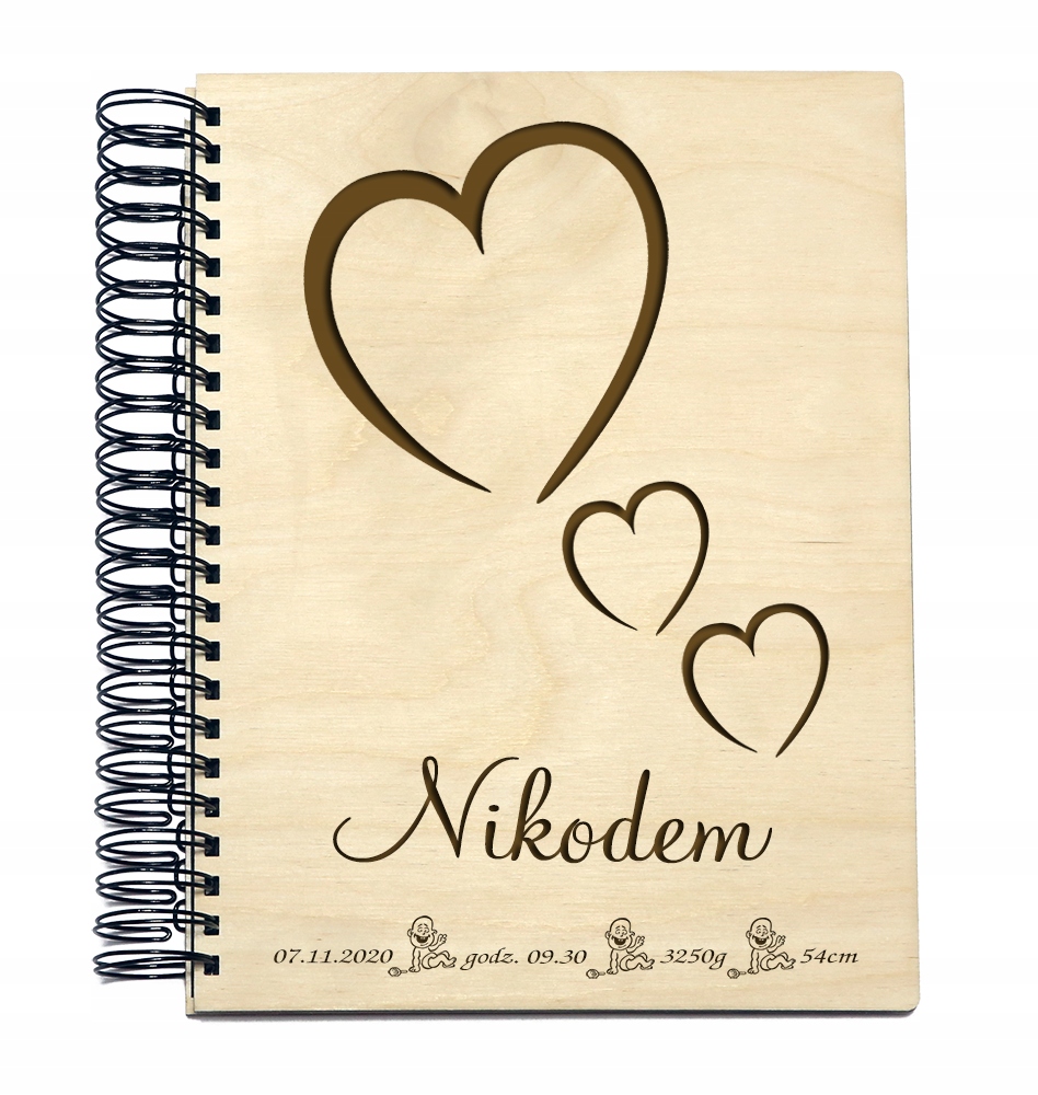 Album drewniany z imieniem i metryczką 60 stron A4