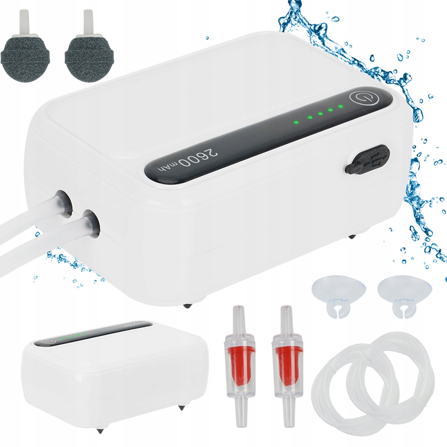 Levně 3W 2600MAH Akumulátorová Vzduchová Pumpa Do Akvária S Zpětným Ventilem