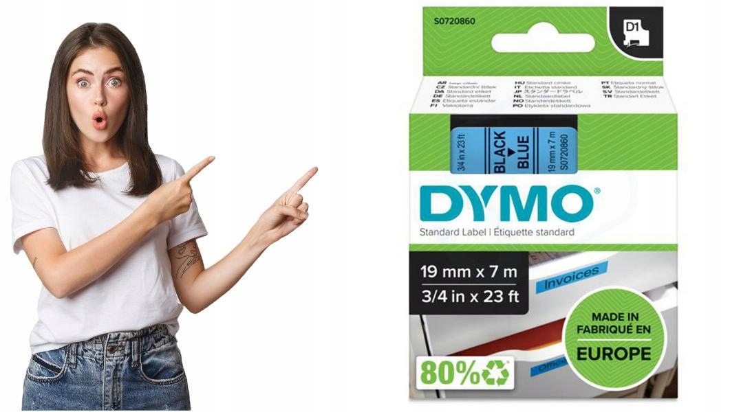 Taśma Dymo D1 19mm/7m czarne na niebieskim