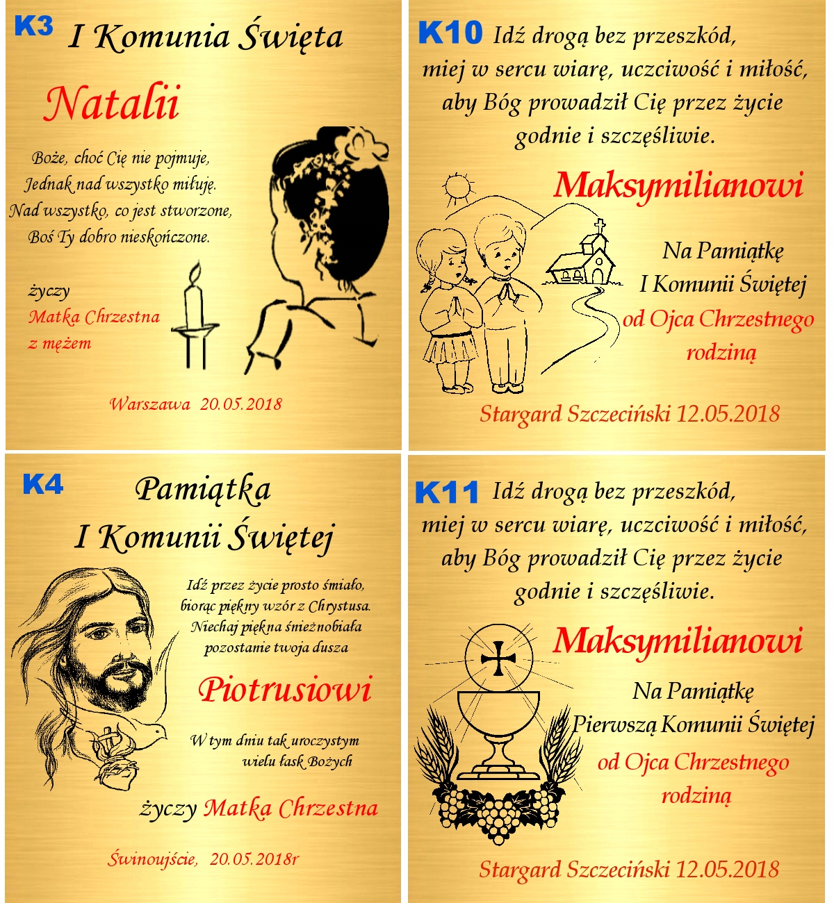 Złoty Łańcuszek z Medalikiem 585 Komunia Grawer Próba złota 585