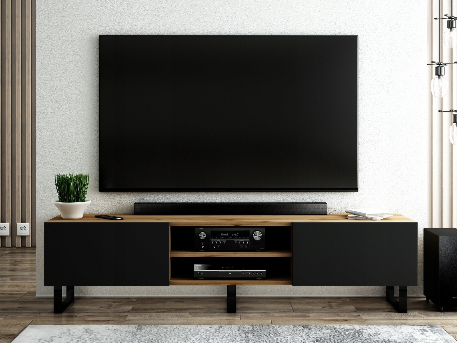 SZAFKA RTV LOFT 180 DĄB WOTAN / CZARNY MAT STYL INDUSTRIALNY, NOWOCZESNY Marka MPrestige