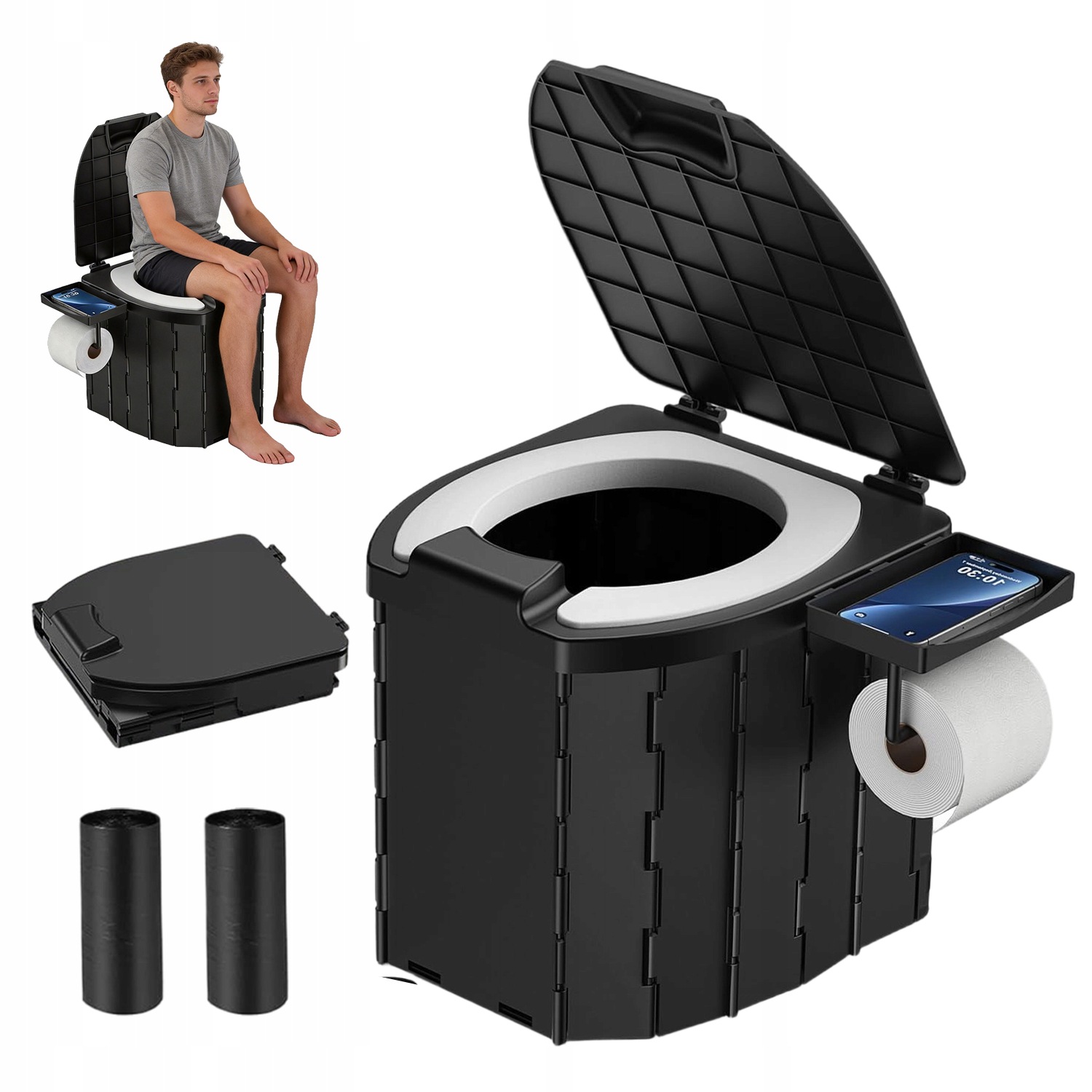 Toilet Turystyczny 35L Składany 5W1 Skóra Pu 204KG Kemping Wędki