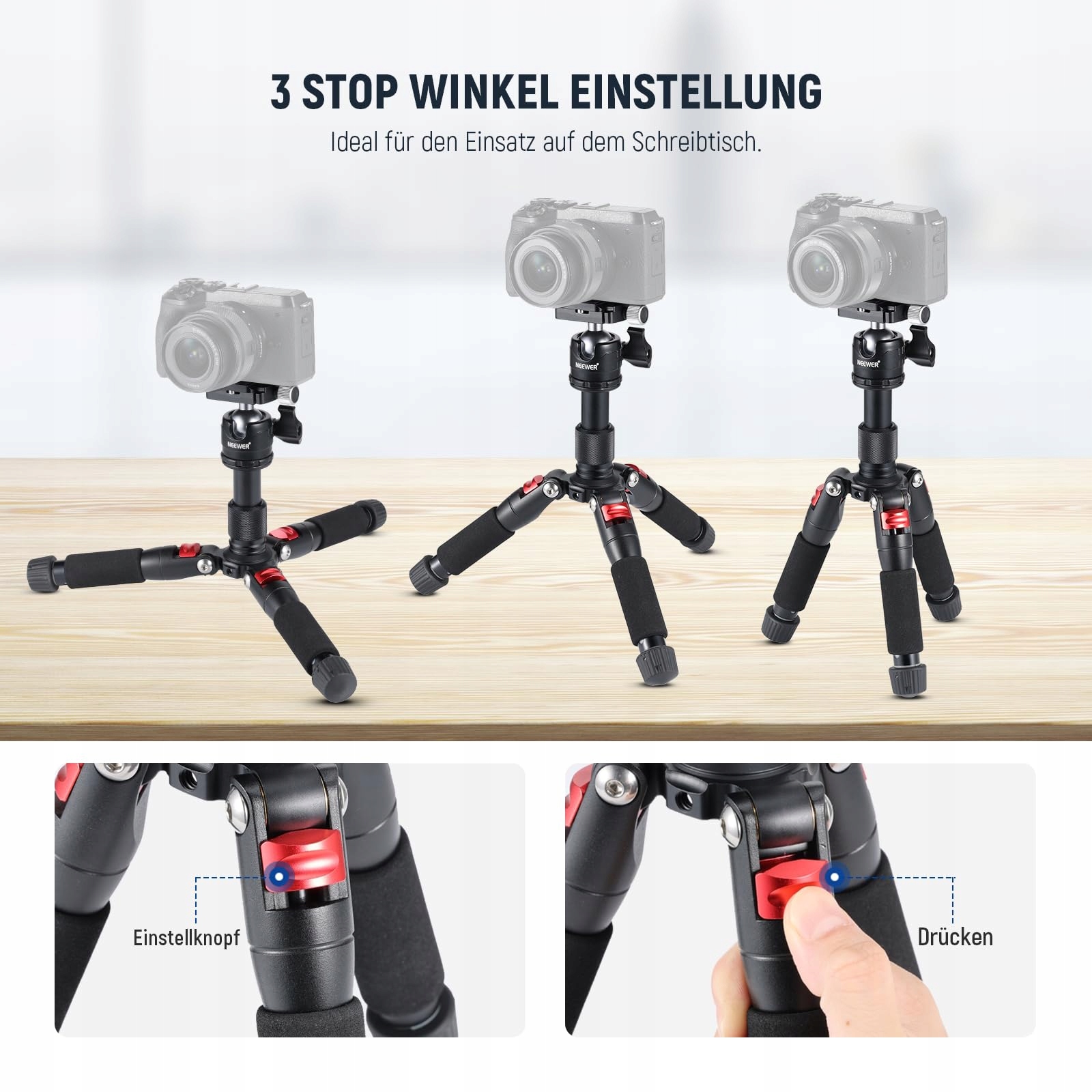 NEEWER Mini Statyw Kamera 360° Głowica Aluminiowy 50cm DSLR Camcorder — miniatura 5