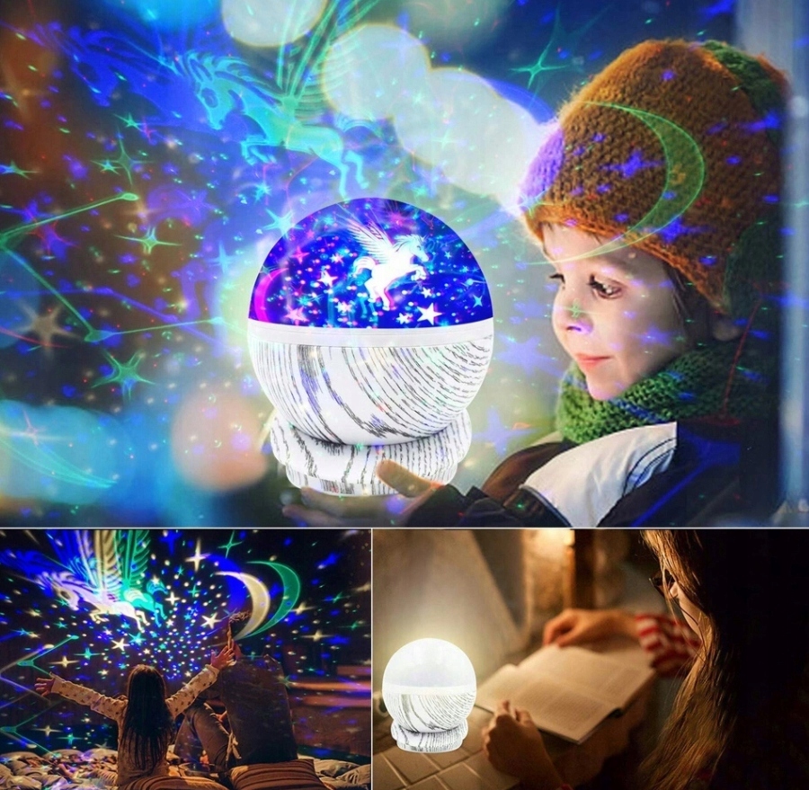 LAMPKA NOCNA dla dzieci PROJEKTOR GWIAZD LAMPA OBROTOWA NIEBA JEDNOROŻEC Marka Stator