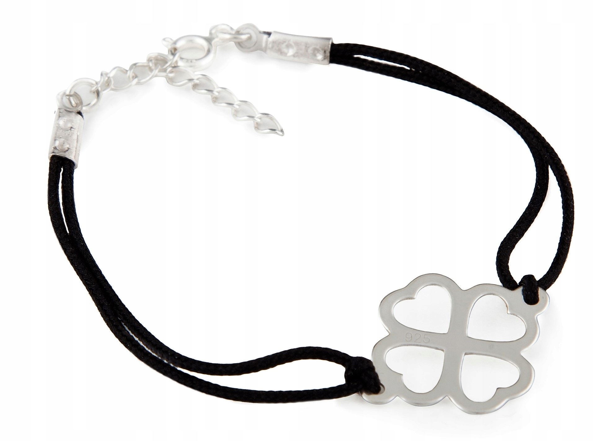 

Srebrna bransoletka sznurkowa koniczynka ażur 925