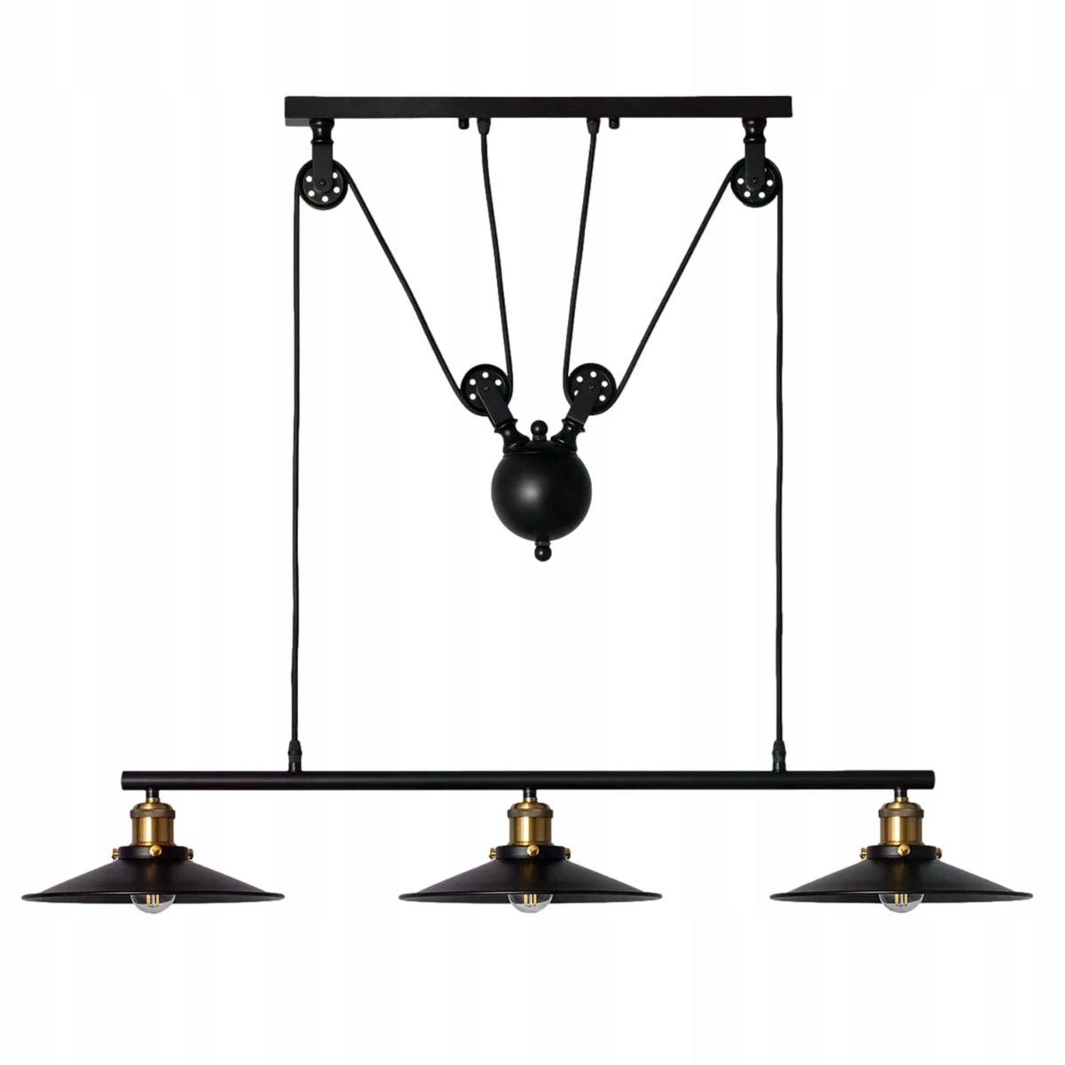 Závesná lampa retro luster čierna zlatá nad stôl do obývačky 3 body Abruzzo