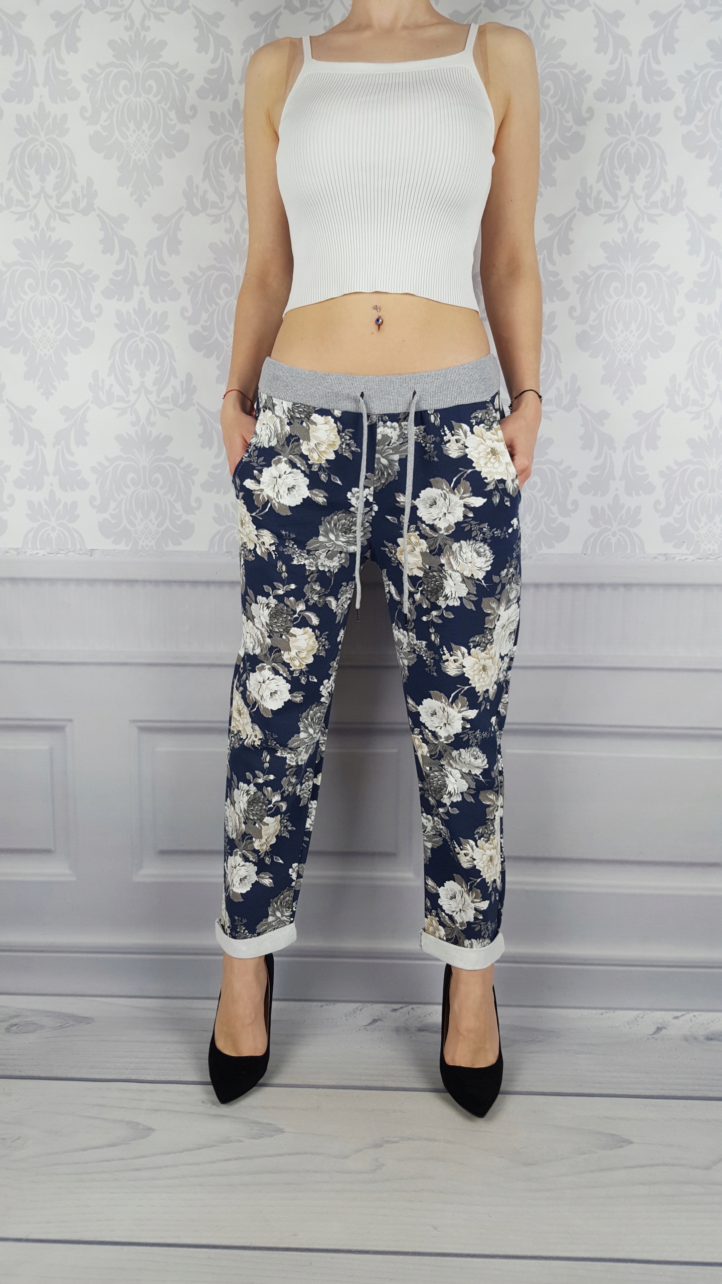 WYGODNE - SPODNIE - DRESOWE - KWIATY - BAWEŁNIANE Model Kwiaty
