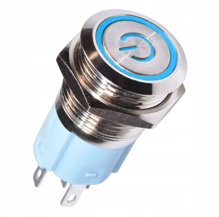 PRZYCISK WANDALOODPORNY MONOSTABILNY 12-24V 19MM NIEBIESKI LED POWER