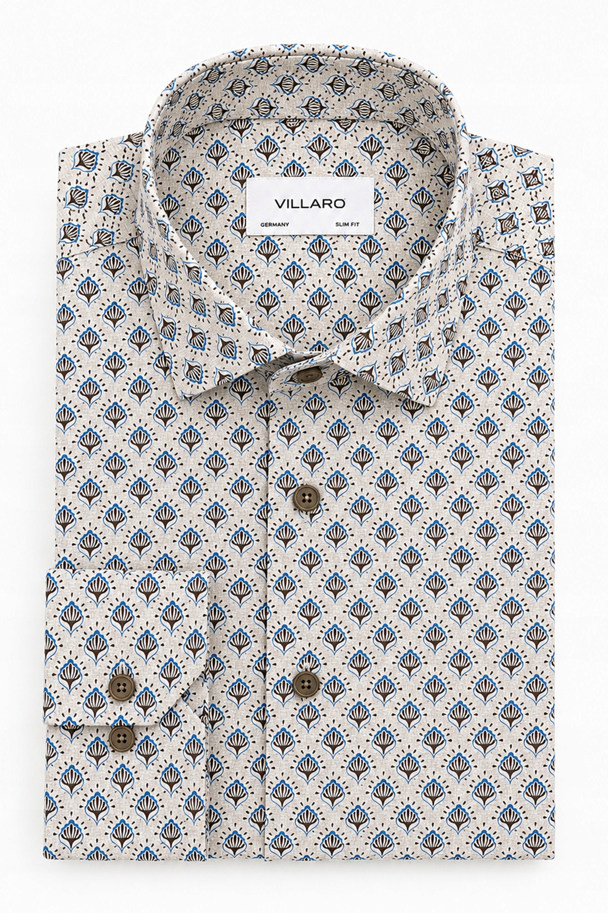 Béžová ornamentální košile s mikrovzorkem Tencel a Len 46-188/194 Slim Fit