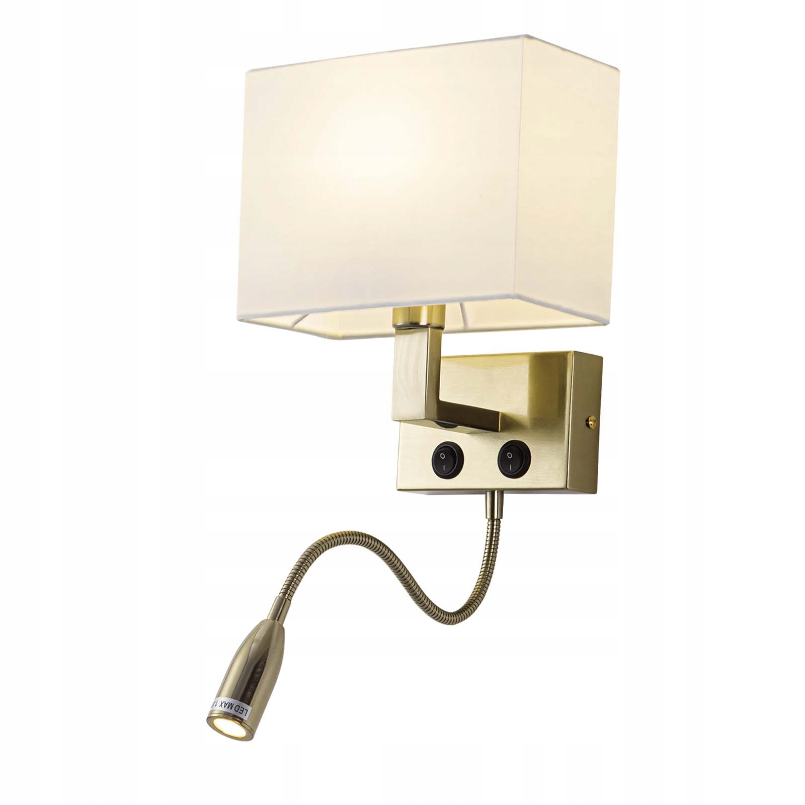 Lampa Ścienna Kinkiet z Włącznikiem z Lampką Led Do Czytania Mosiądz E14