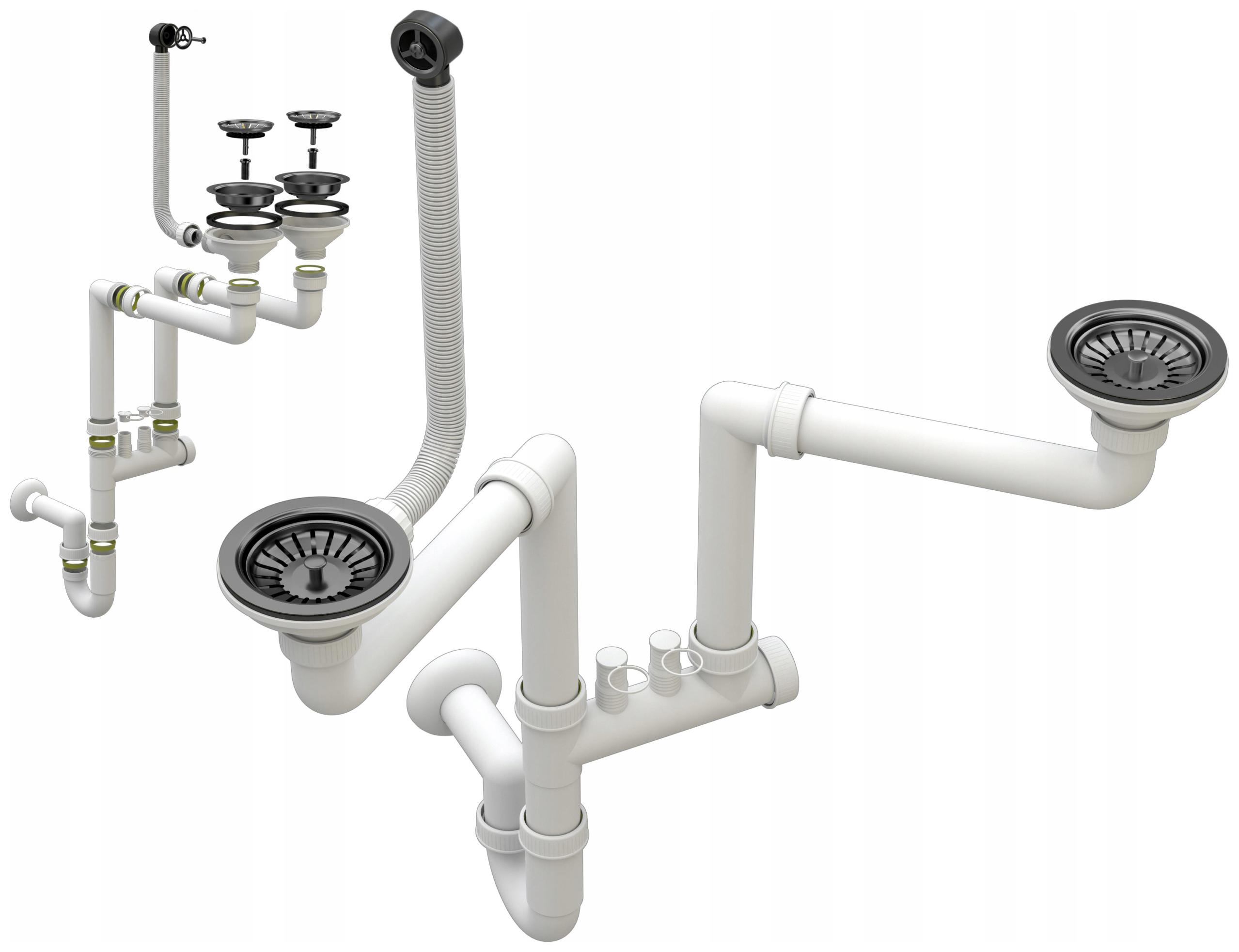 Čierny Manuálny Priestenný Sifón Pre 2-KOMOROVÝ Drez