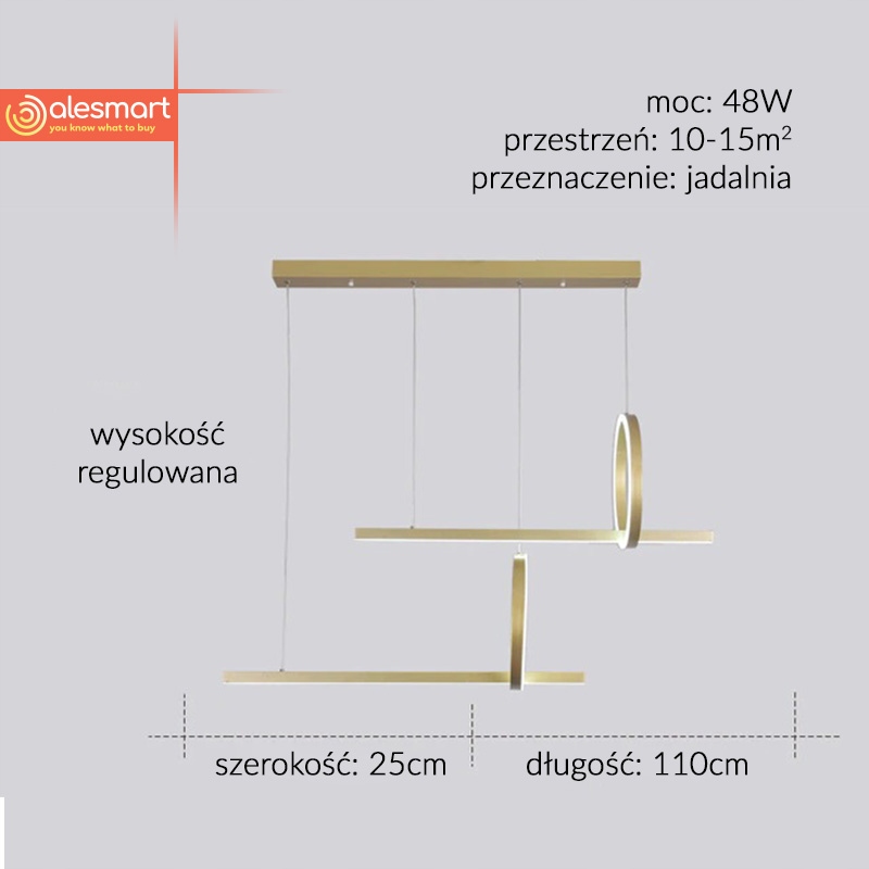 Lama wisząca nad stół do jadalni 2 RING 110cm 48W Kolekcja Ring stojący