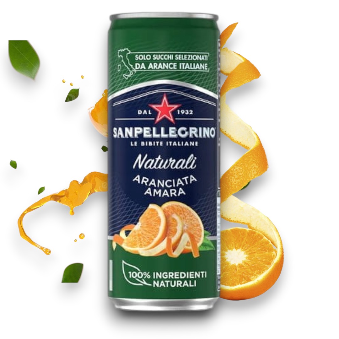 San Pellegrino 330ml Puszka Aranciata Amara Gorzka Pomarańcza Zestaw 24 szt