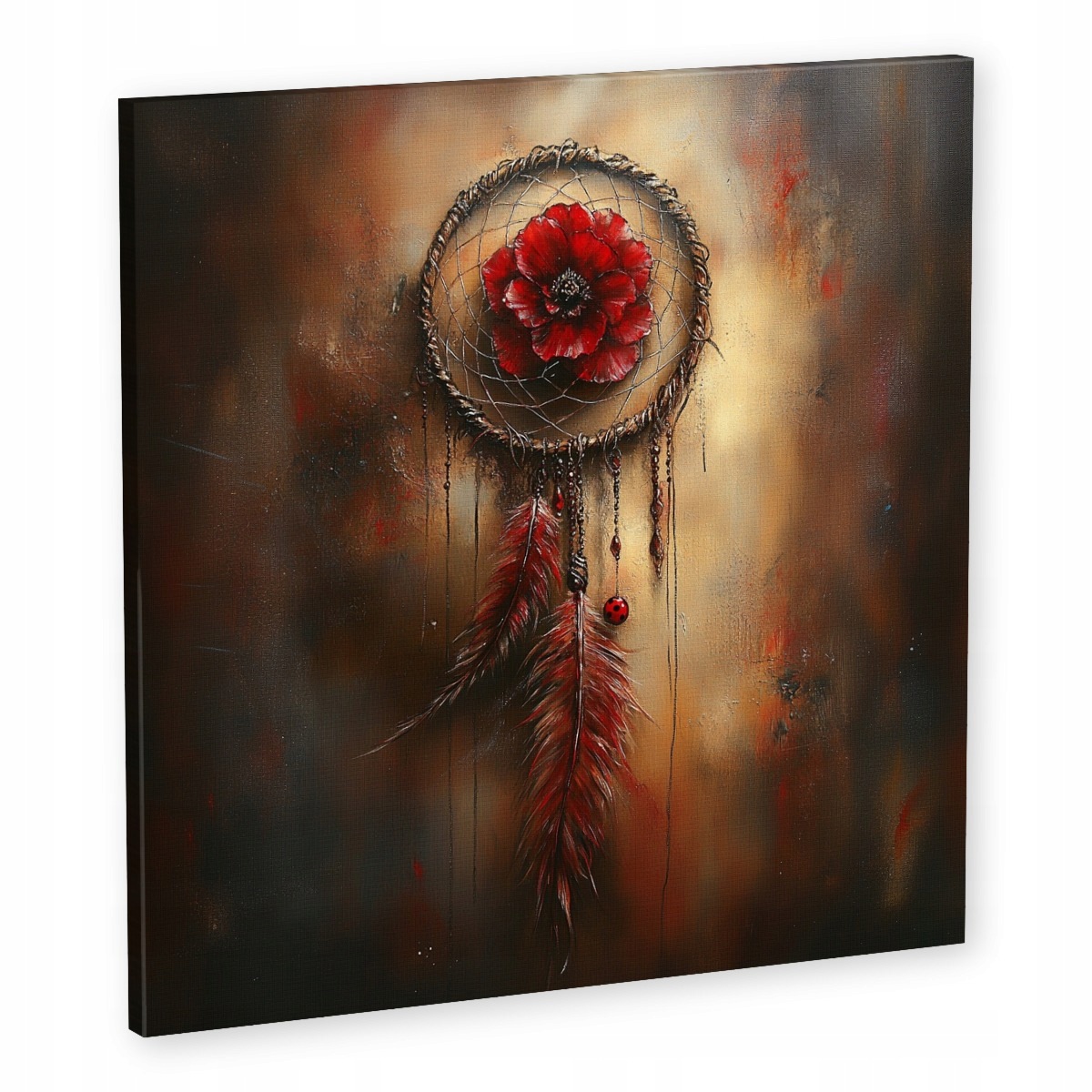 Obraz Na Plátně Canvas Lapač Snů Červený Květ Peří Boho 50x50