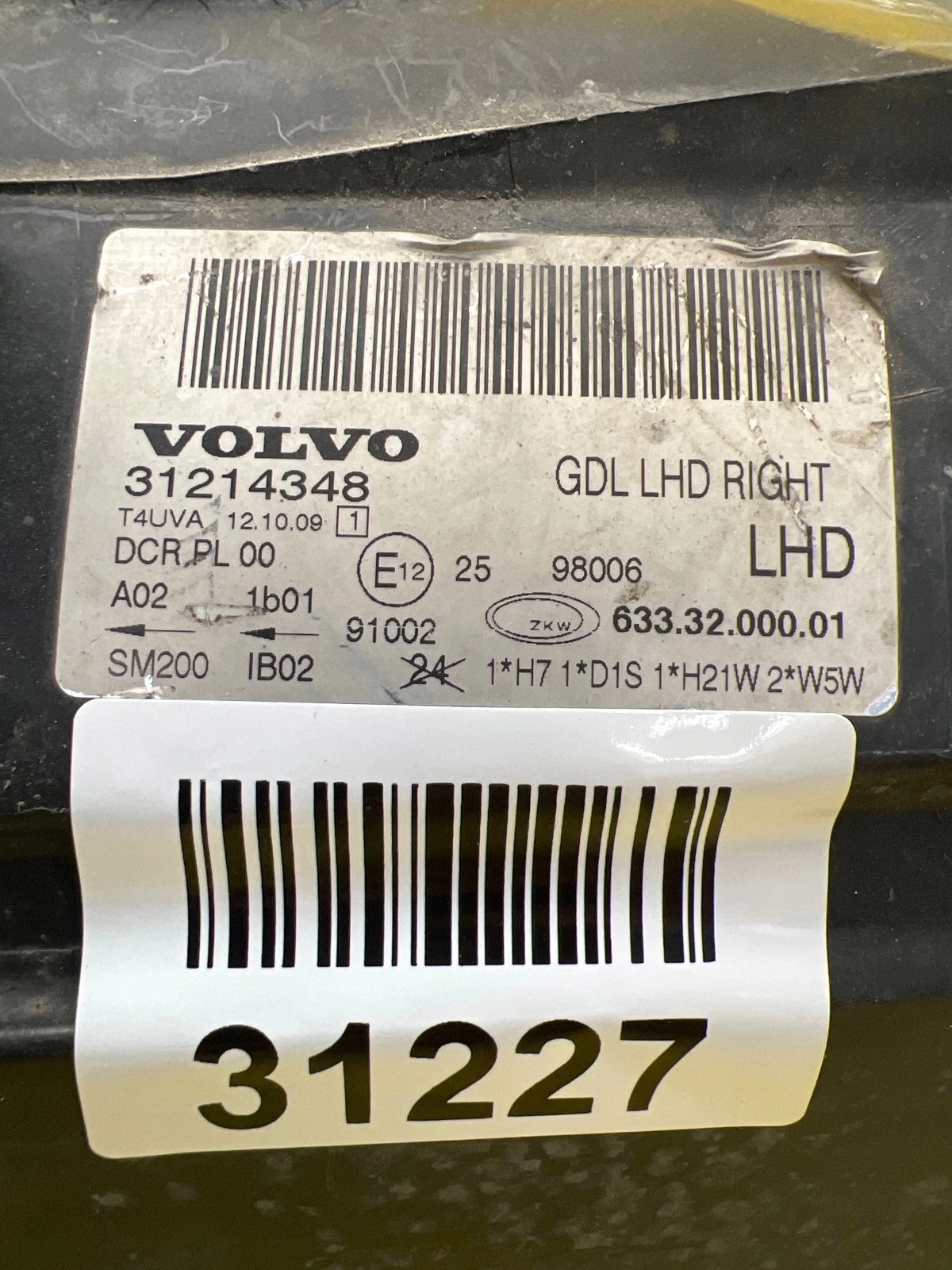 light right Volvo V70 III S80 II Xenon non-setting 31214348