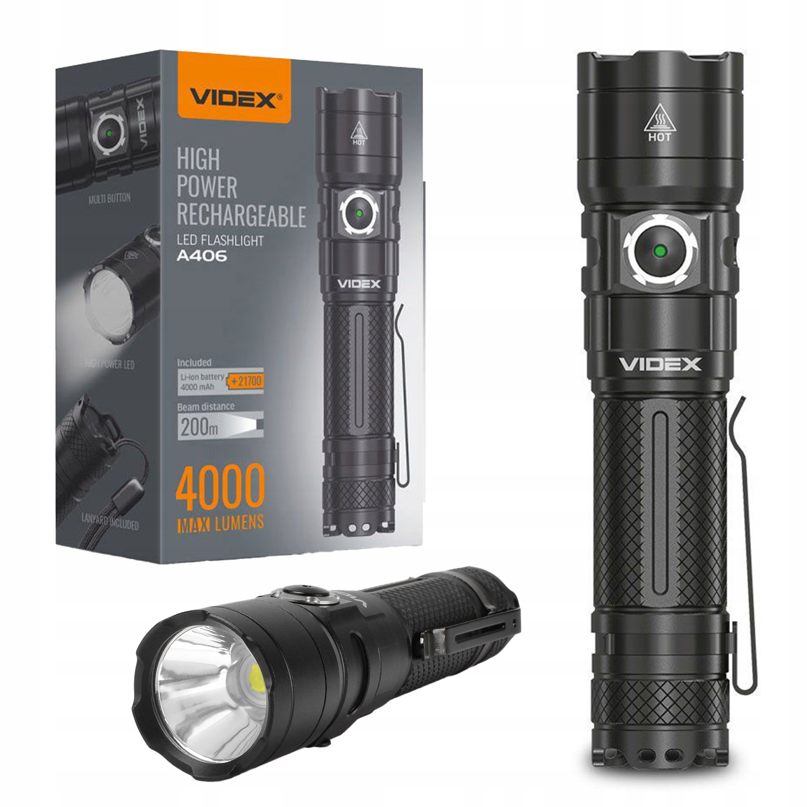 Latarka Taktyczna Led Akumulatorowa Videx Mocna Wojskowa 4000lm 200m IP68