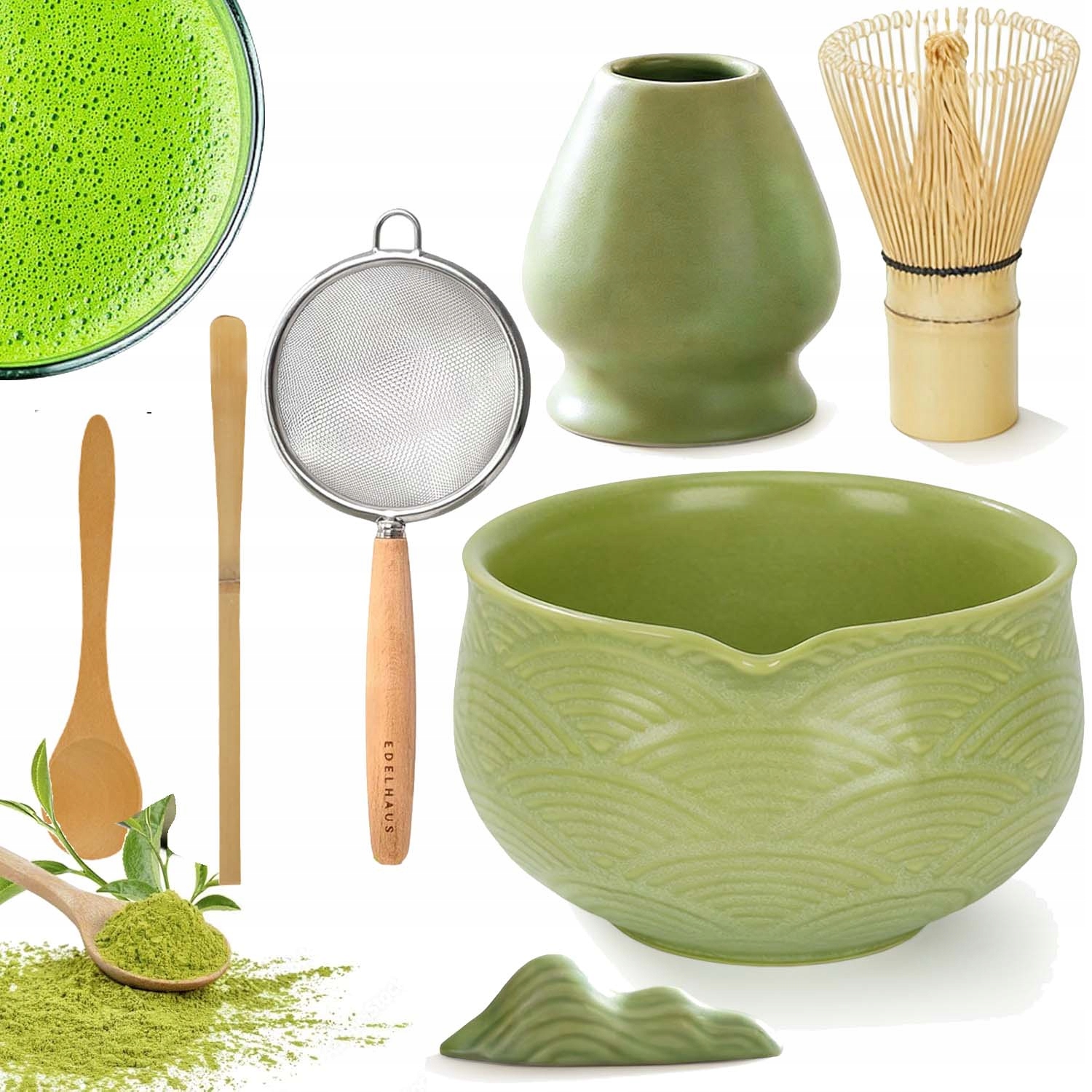 Levně Dárková Sada Na Čaj Matcha Metla Podstavec Lžička Na Dárek