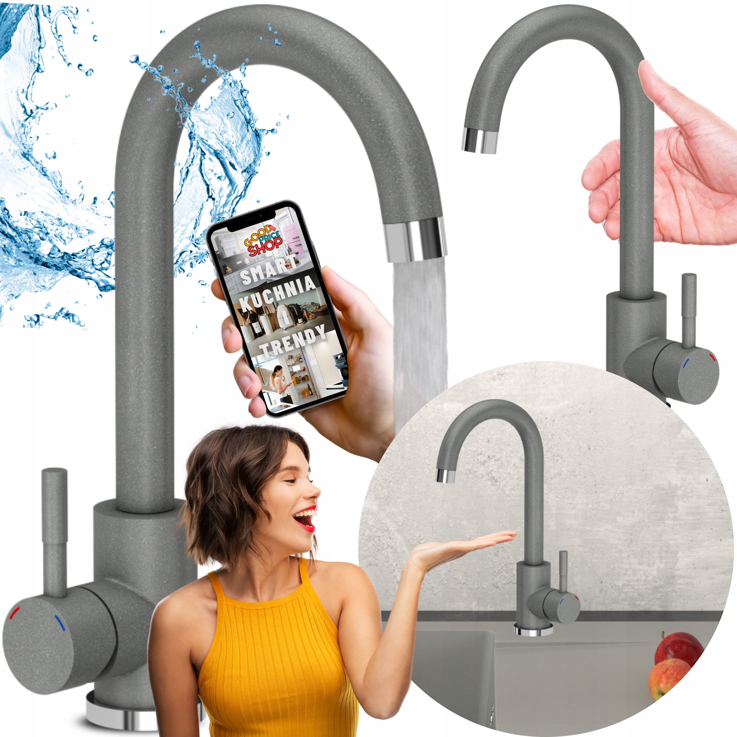 Kuchyňská Baterie Šedá Dřezová Stojánková Kohoutek Do kuchyně Dřezu Armatura