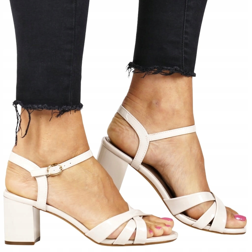 Dámské Sandály Na Podpatku A Podpatku Z Nude Béžové Barvy, Stabilní A Módní Lak