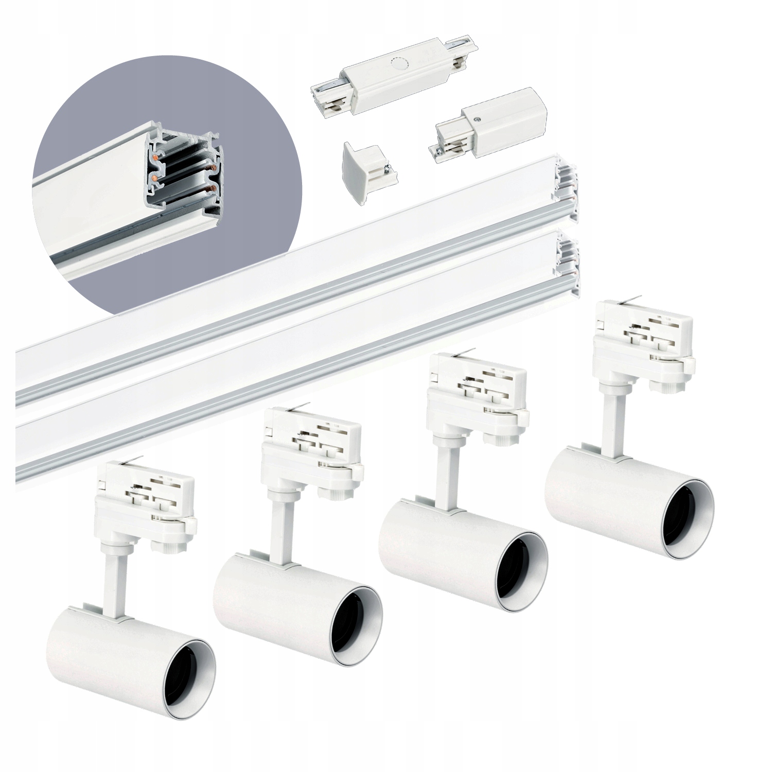 Sada kolejnicová 3-fázová kolejnice 1m+1m, 4x lampa, jednoduchý spojovací díl Bílá sada