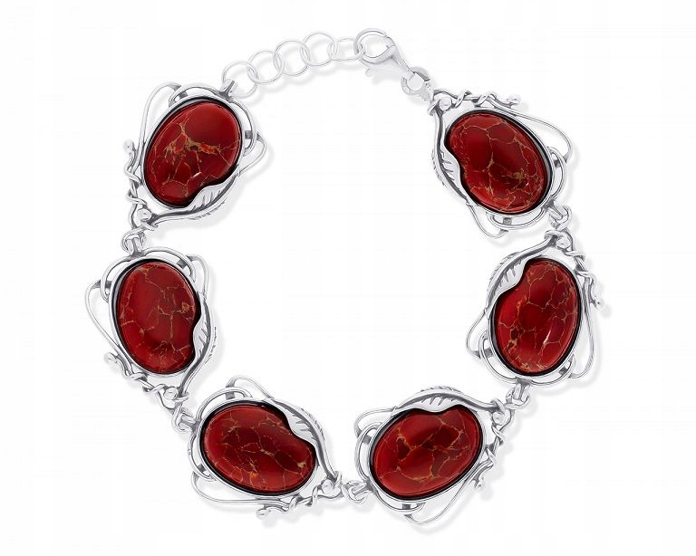 Bransoletka srebrna damska z koralem szeroka oryginalna pr.925