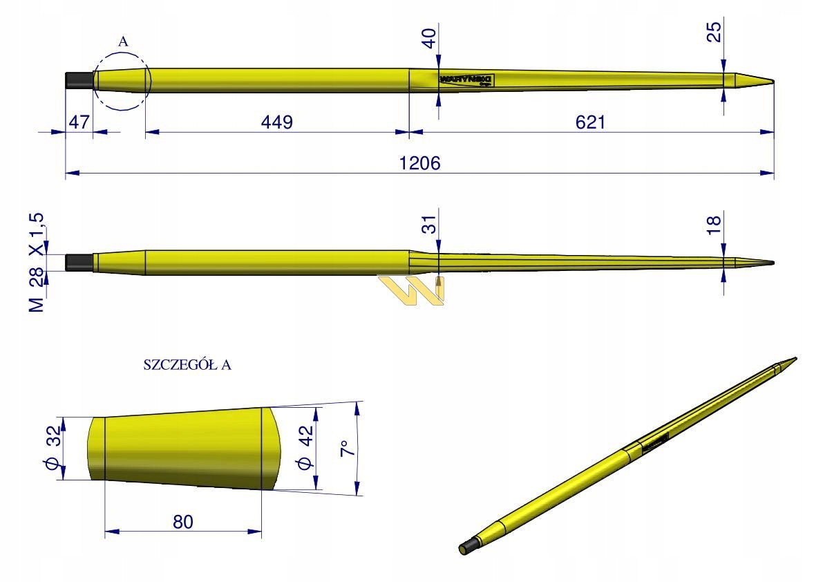 Zab ladowacza uniw prosty 1200 mm Tur WAR ORIGIN Machine brand Other