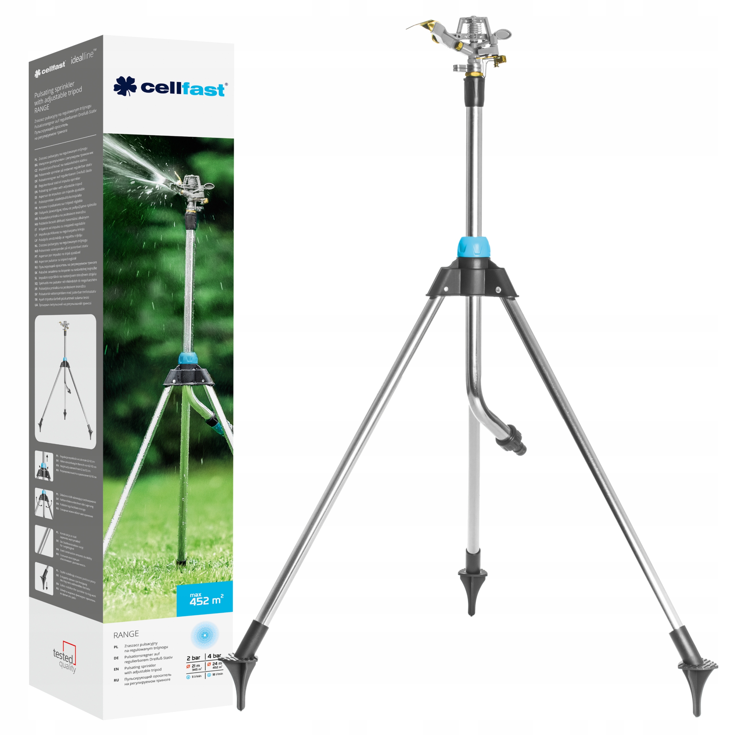 CELLFAST ZRASZACZ PULSACYJNY REGULOWANY TRÓJNOG STATYW STOJAK OGRODOWY Marka Cellfast