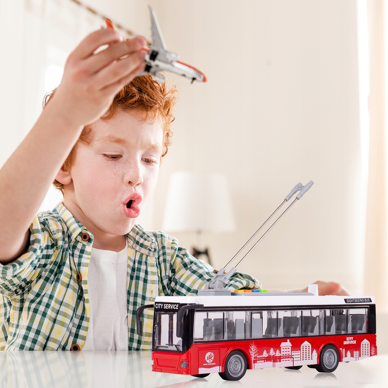 AUTOBUS TROLEJBUS ŚWIATŁO DŹWIĘK OTWIERANE DRZWI Baterie 4XLR44 (w zestawie)