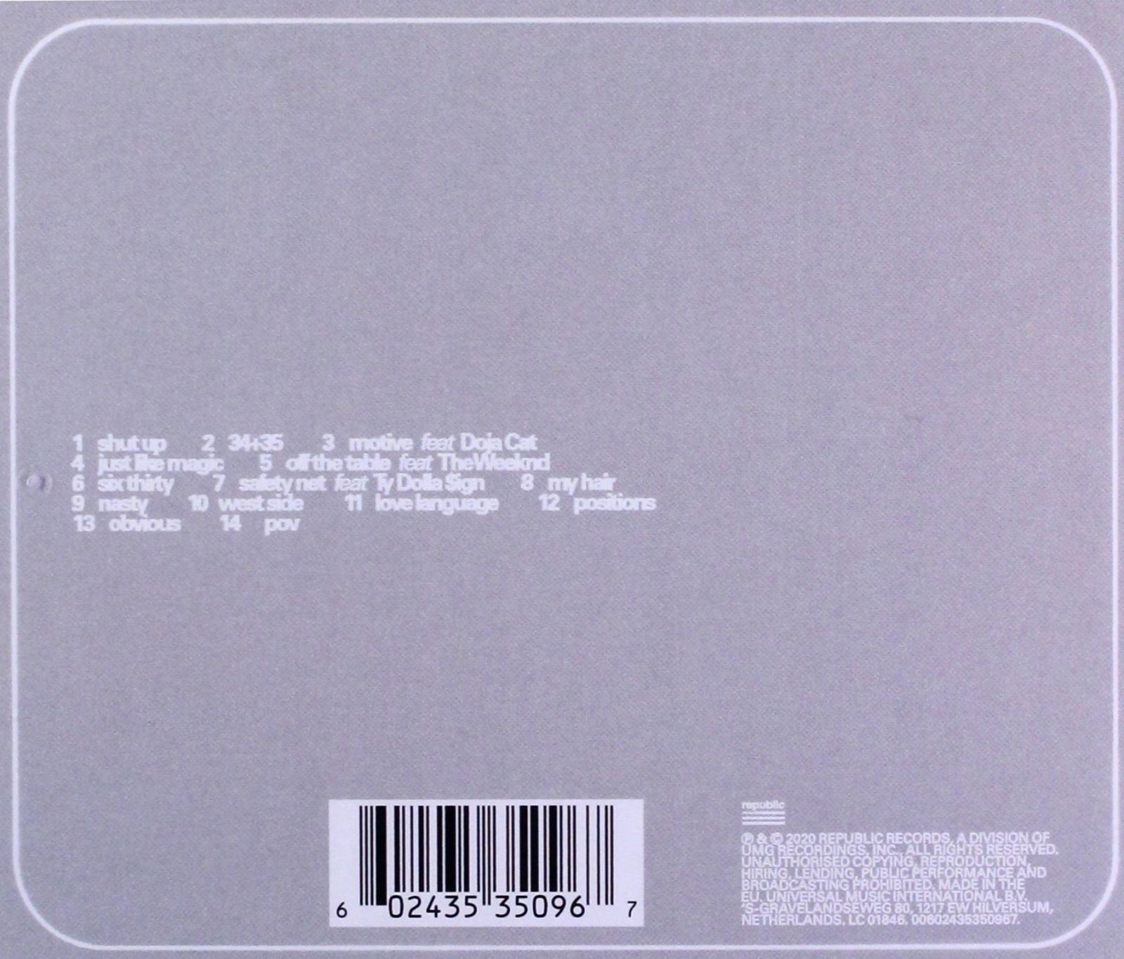 ARIANA GRANDE: POSITIONS (CD) Stan opakowania oryginalne