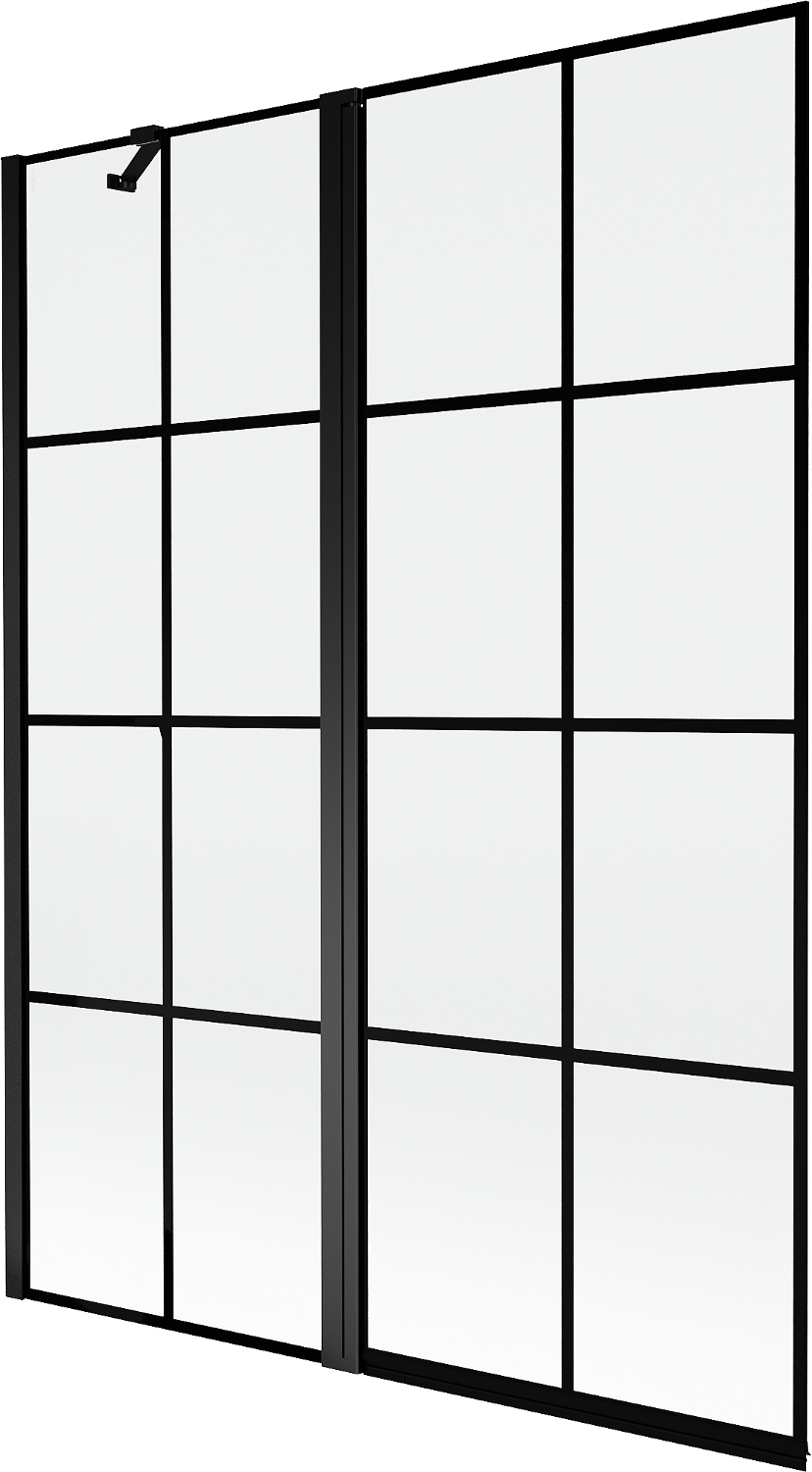 Mexen Mist Parawan Nawannowy 2-SKRZYDŁOWY Lewy 130X150 Czarna Kratka Czarny