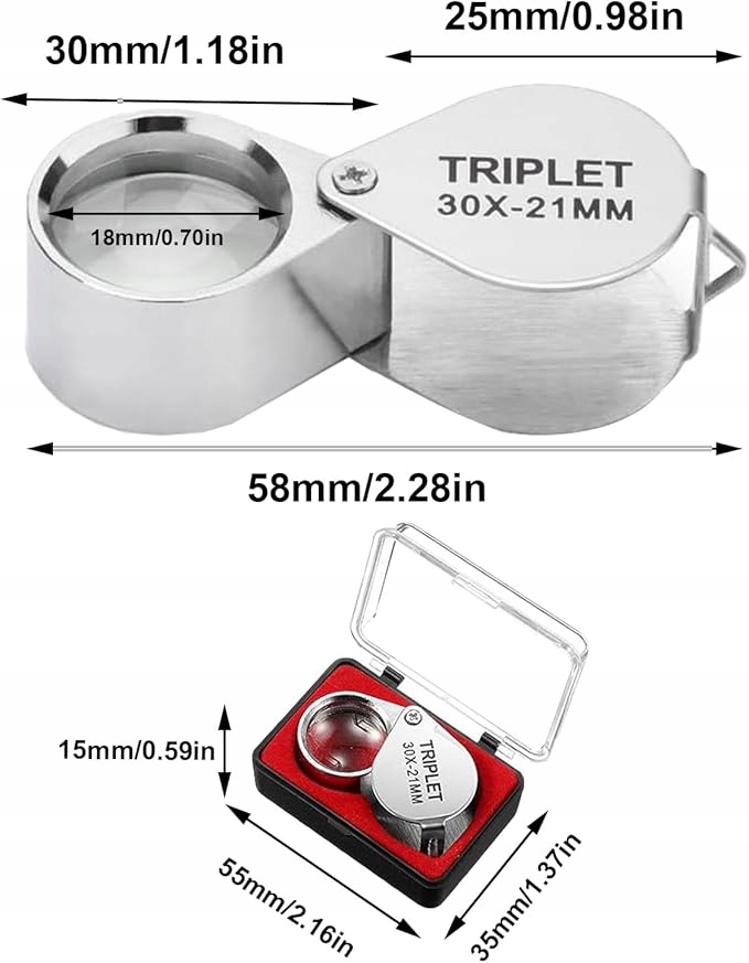 LUPA JUBILERSKA KIESZONKOWA MINI SZKŁO POWIĘKSZAJĄCE 30x 21mm ZEGARMISTRZ
