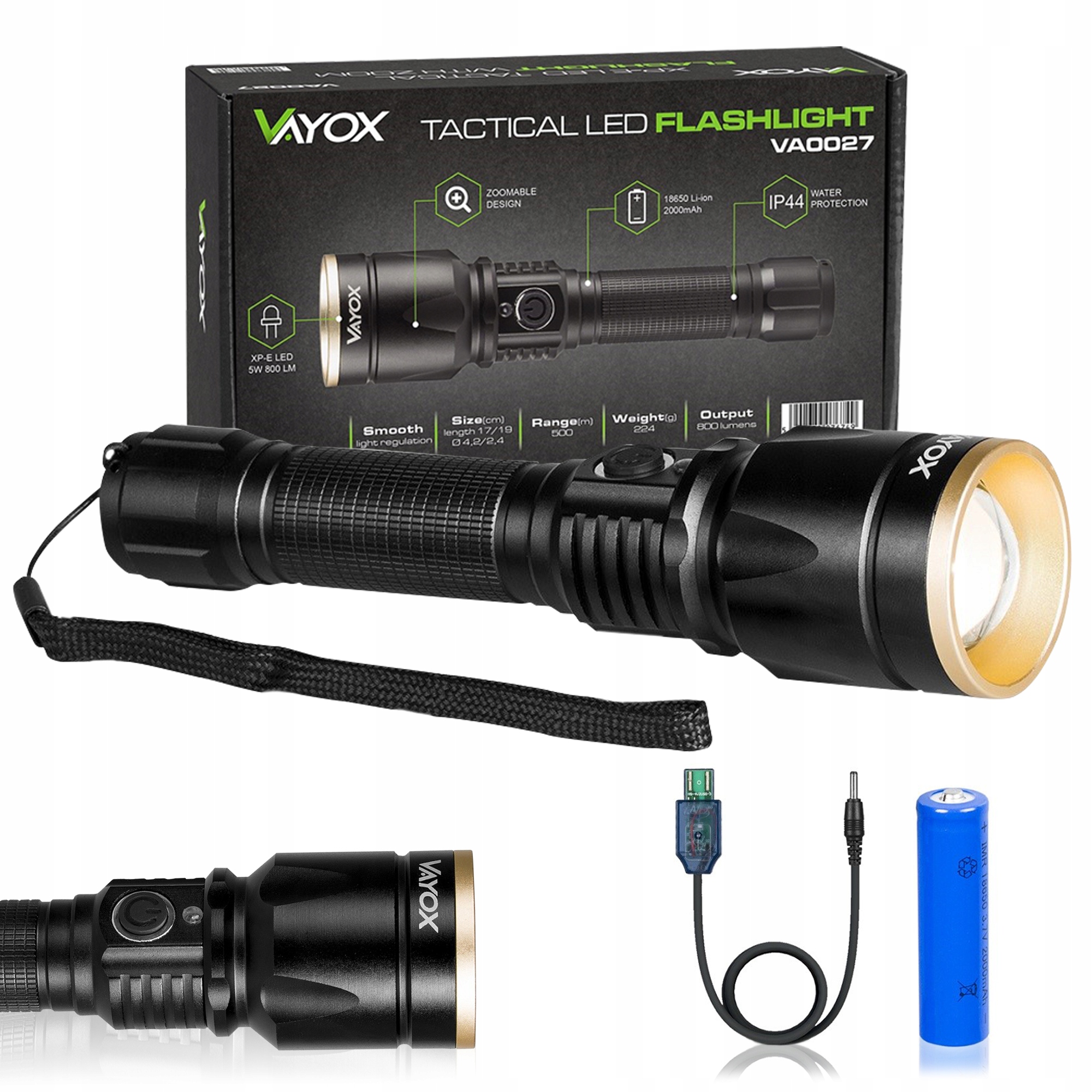 

Latarka Taktyczna Led Lampa Usb Zoom T6 Aku Vayox