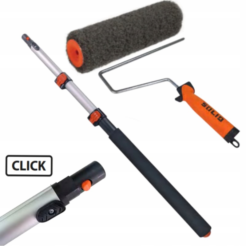 Solid Premium Zestaw Do Gładzi Rączka+ Wałek 25cm+ Kij Teleskop Click 1,2m