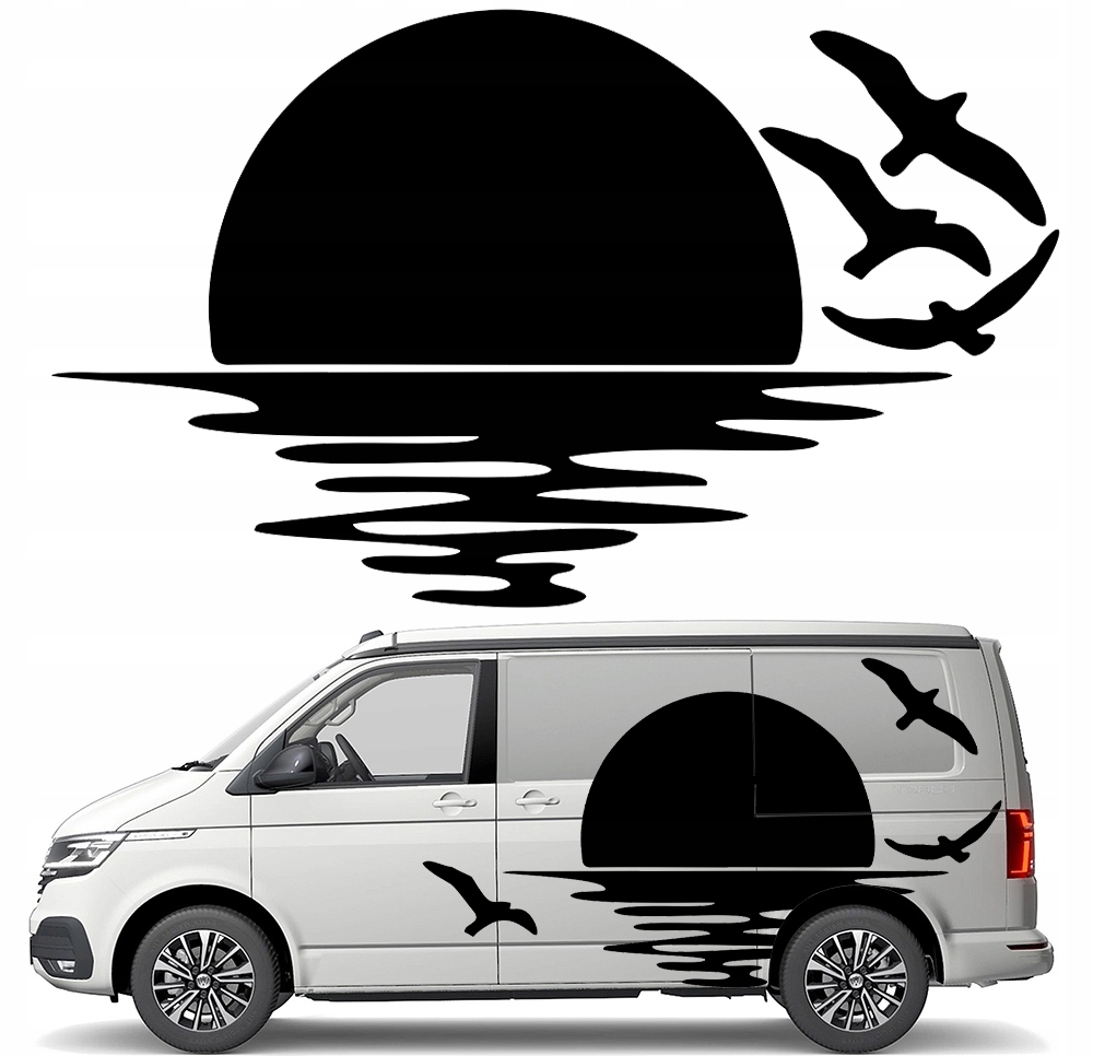 Samolepka Grafika na karavan a přívěs Slunce Sun Ptáci Moře Birds 90x152