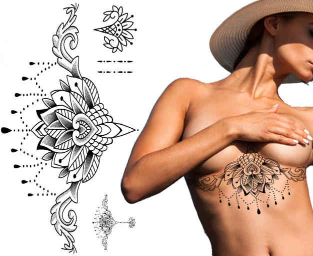 TATUAŻ ZMYWALNY TYMCZASOWY DUŻY KWIATY DIAMENT