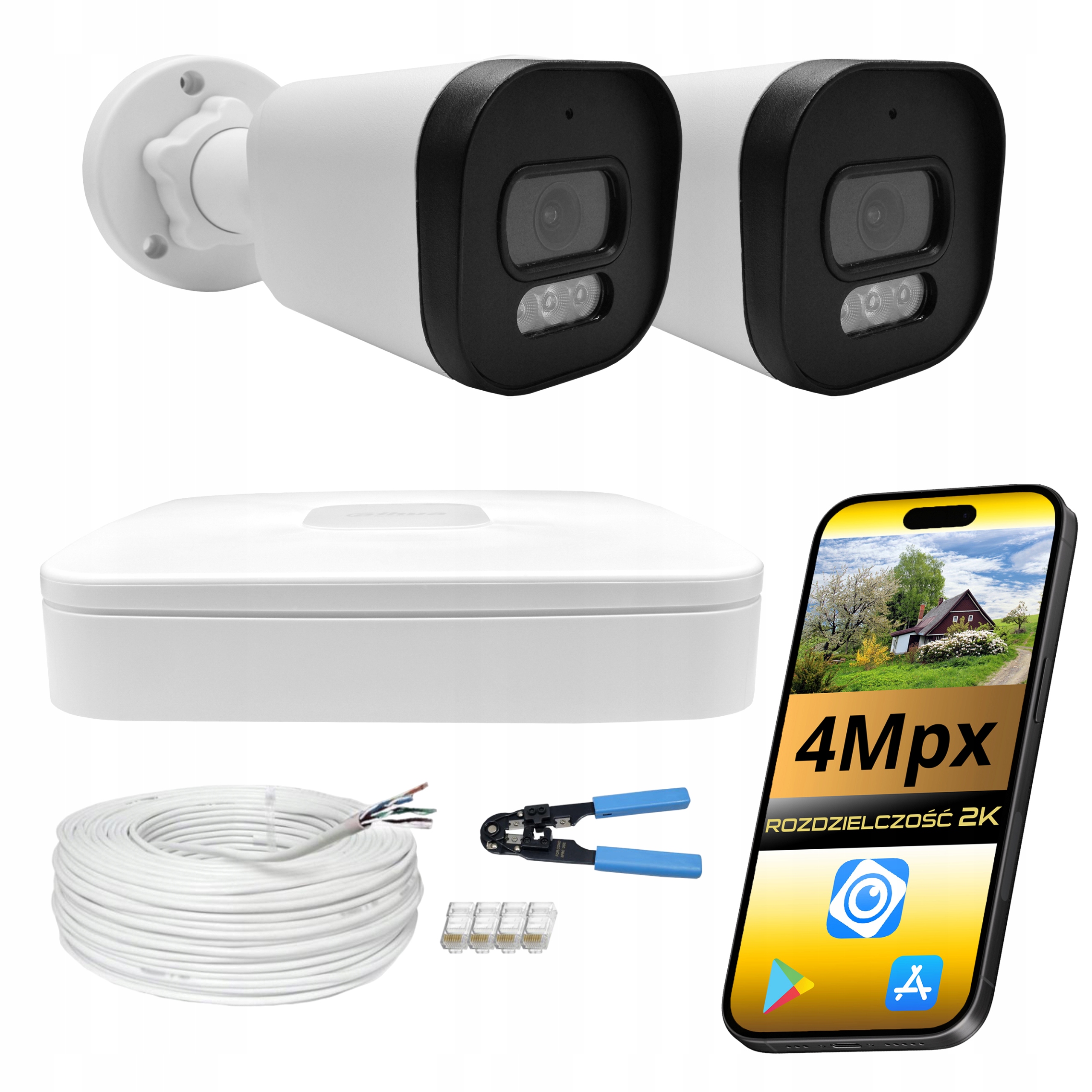 Sada Pro Monitorování Domu Dahua 2x Tubová Ip Kamera PoE 4Mpx Dual Light