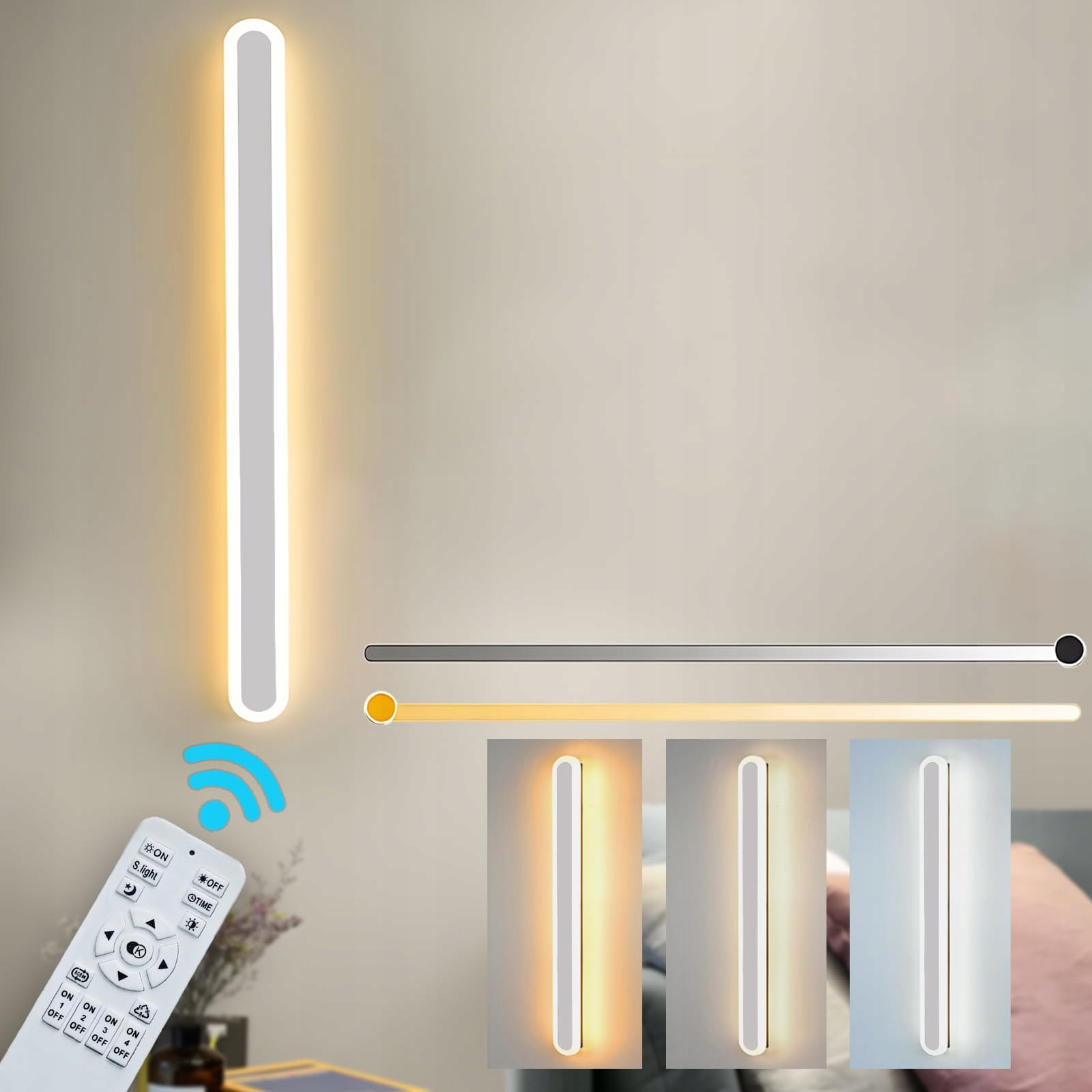 Led nástenná lampa 100 cm biela 22 W stmievateľná s diaľkovým ovládaním