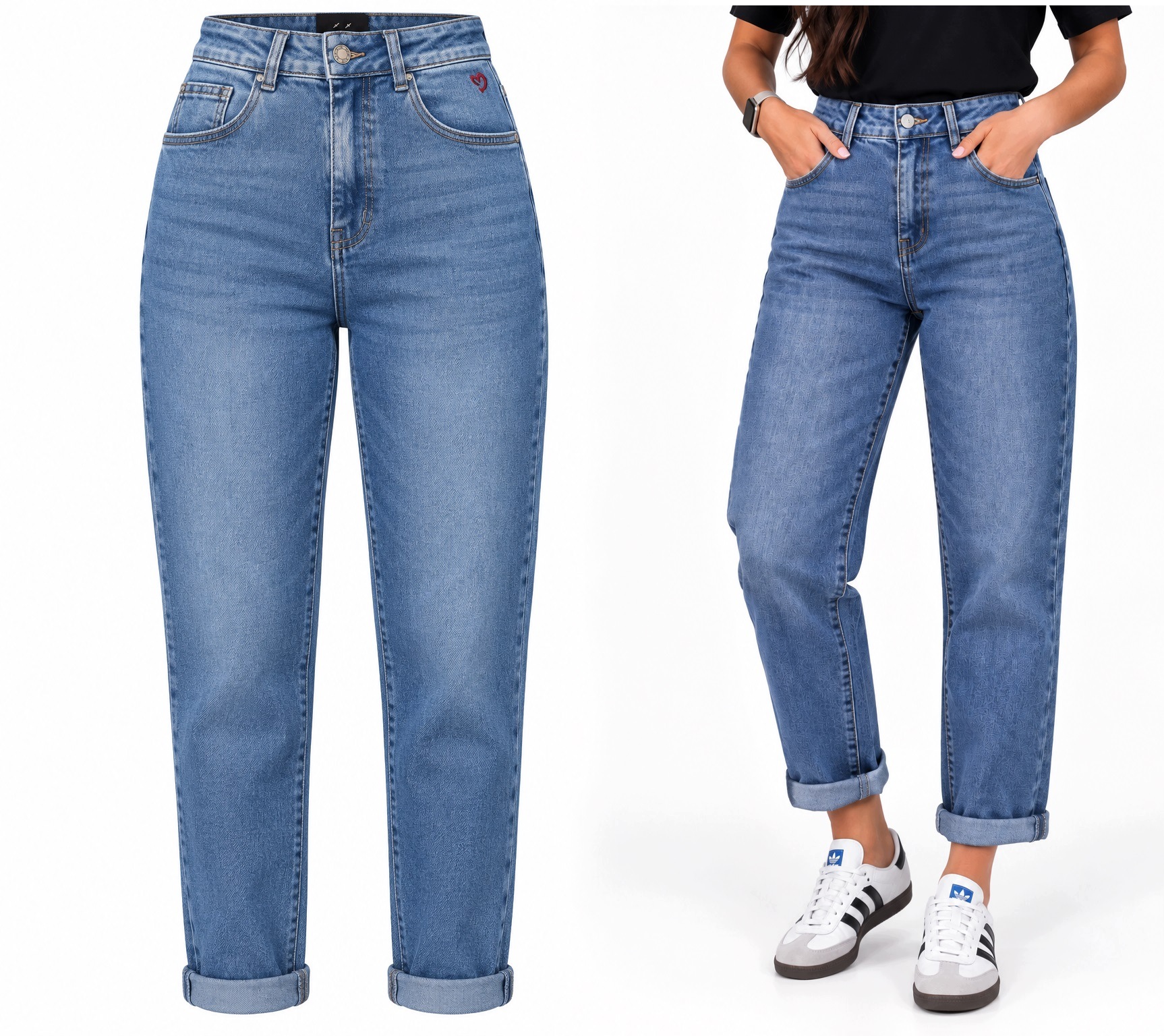Dámské džínové kalhoty módní džíny Mom Fit -5 kg denim široké nohavice S