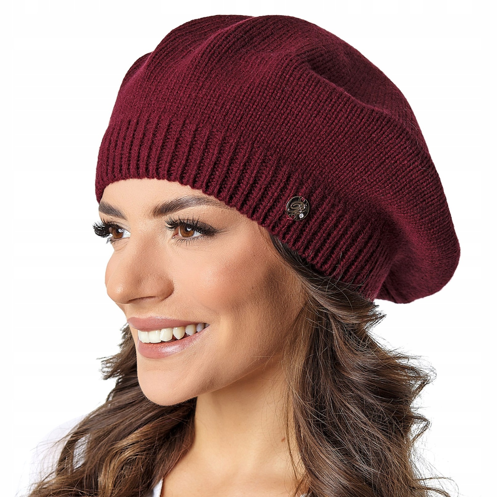 Lanna beret damski 100% merino Extra Fine gładki 54-58 Bordo