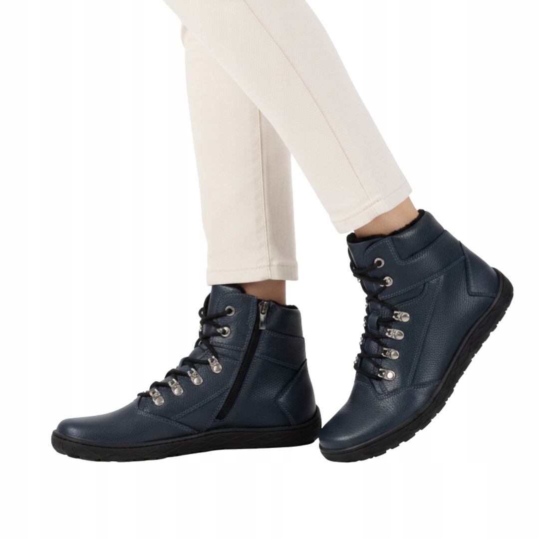 Dámské zimní kožené barefoot boty Astrid zateplené, modré, velikost 39