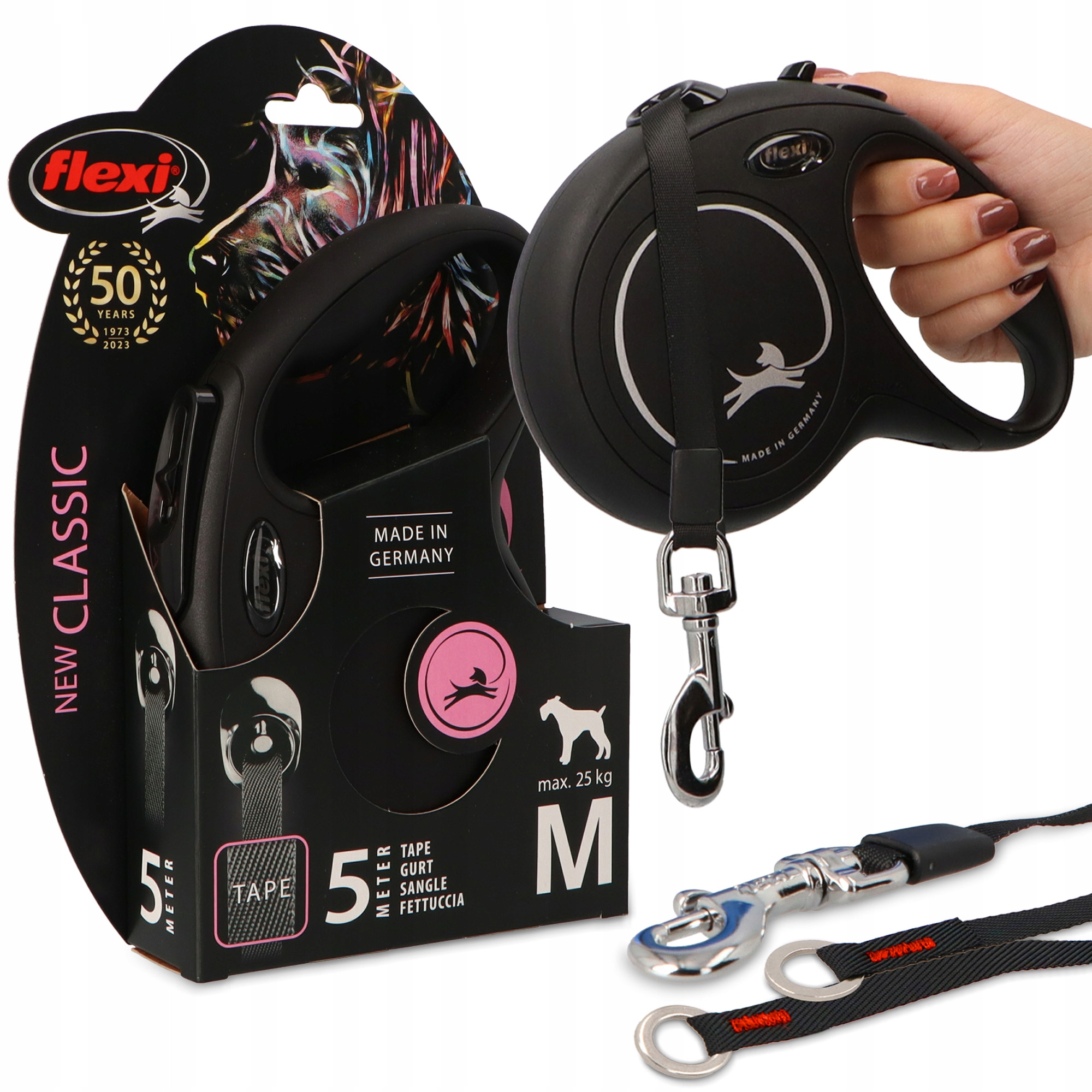 Levně Vodítko Flexi pro Psa Automatická Páska 5 m Svinovací Silná Blokáda 25 kg Délky 3O