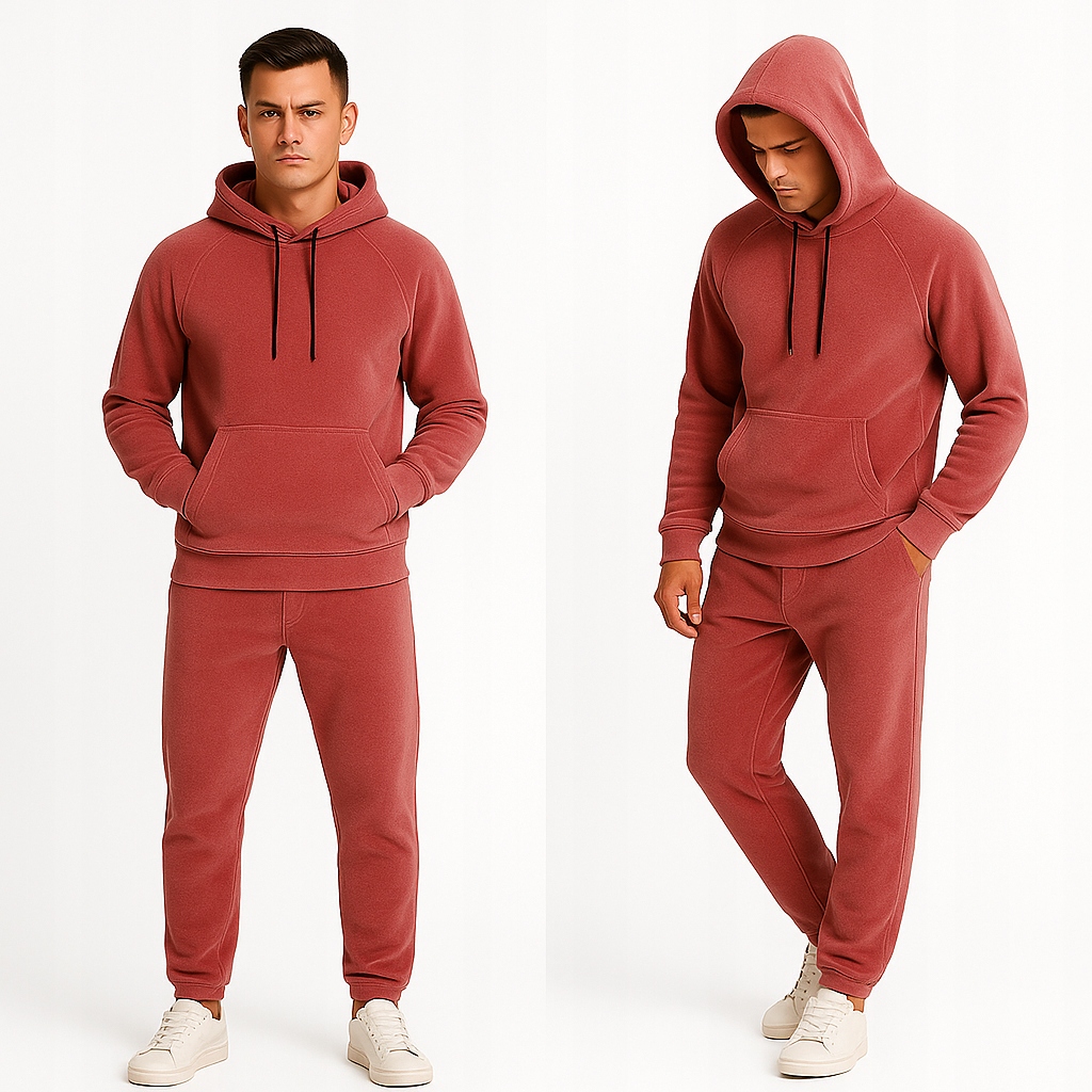 Pánská souprava teplákovka velur starorůžová mikina s klokaní kapsou tepláky jogger 3XL