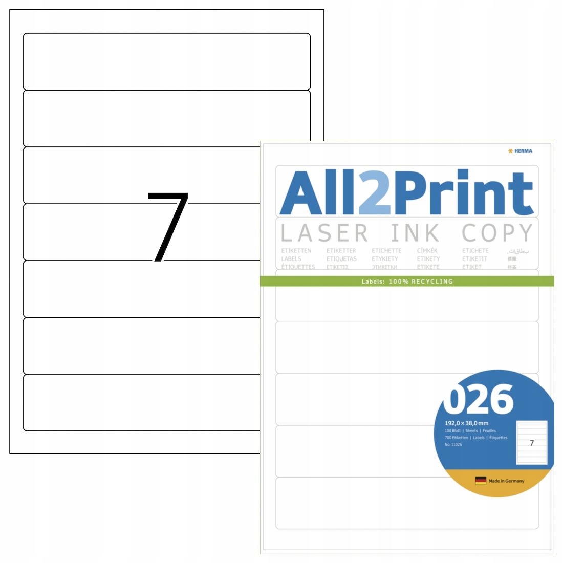 

Etykiety samoprzylepne A4 100 arkuszy 192x38 mm