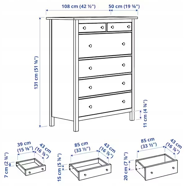 IKEA HEMNES komoda 6 szuflad SZARA BEJCA 108x131cm Marka Ikea