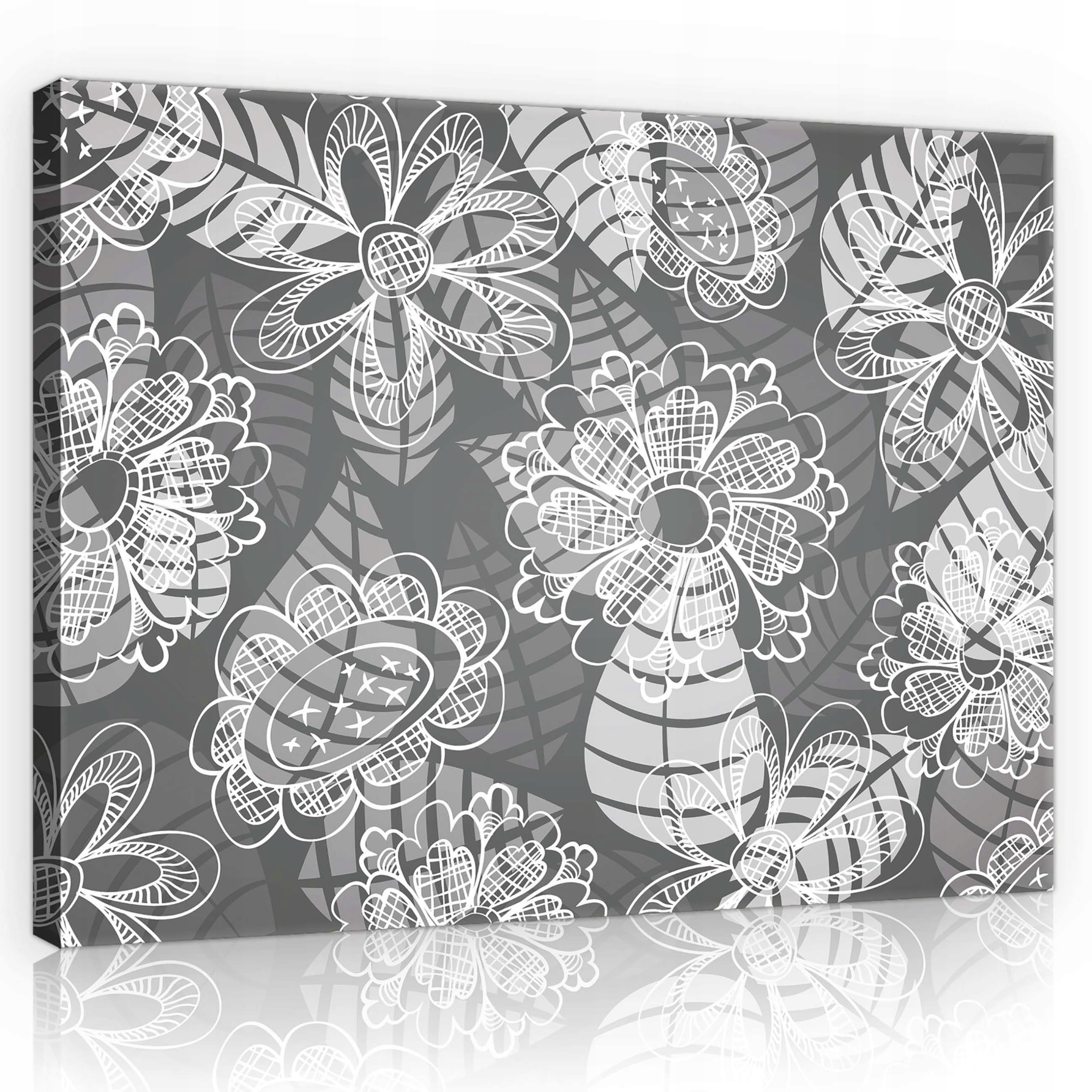Obraz 100x75 Květiny florální vzor šedý bílý dekorativní stylizovaný