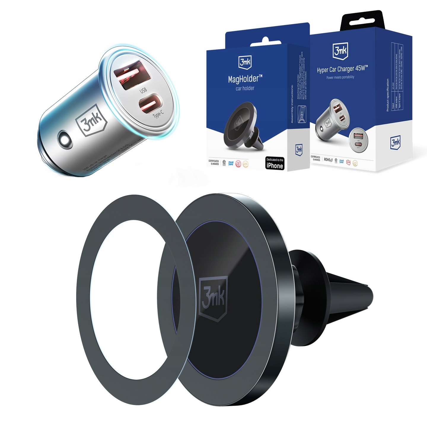 Uchwyt magnetyczny 3mk MagHolder Ładowarka samochodowa Car Charger 45W