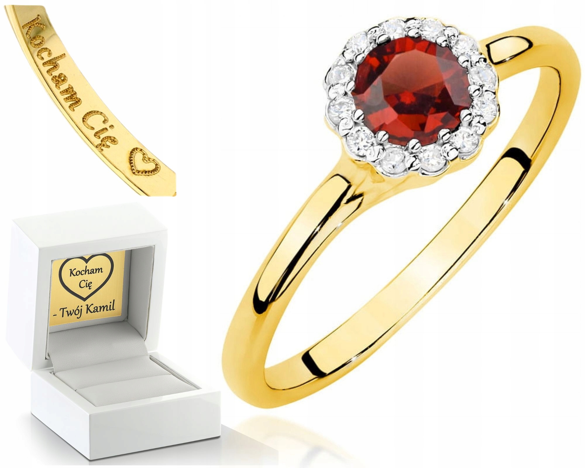 Zlatý Prstýnek Prsten S Rubín , Diamanty, Žluté Zlato 585, Dárek , Gravírování